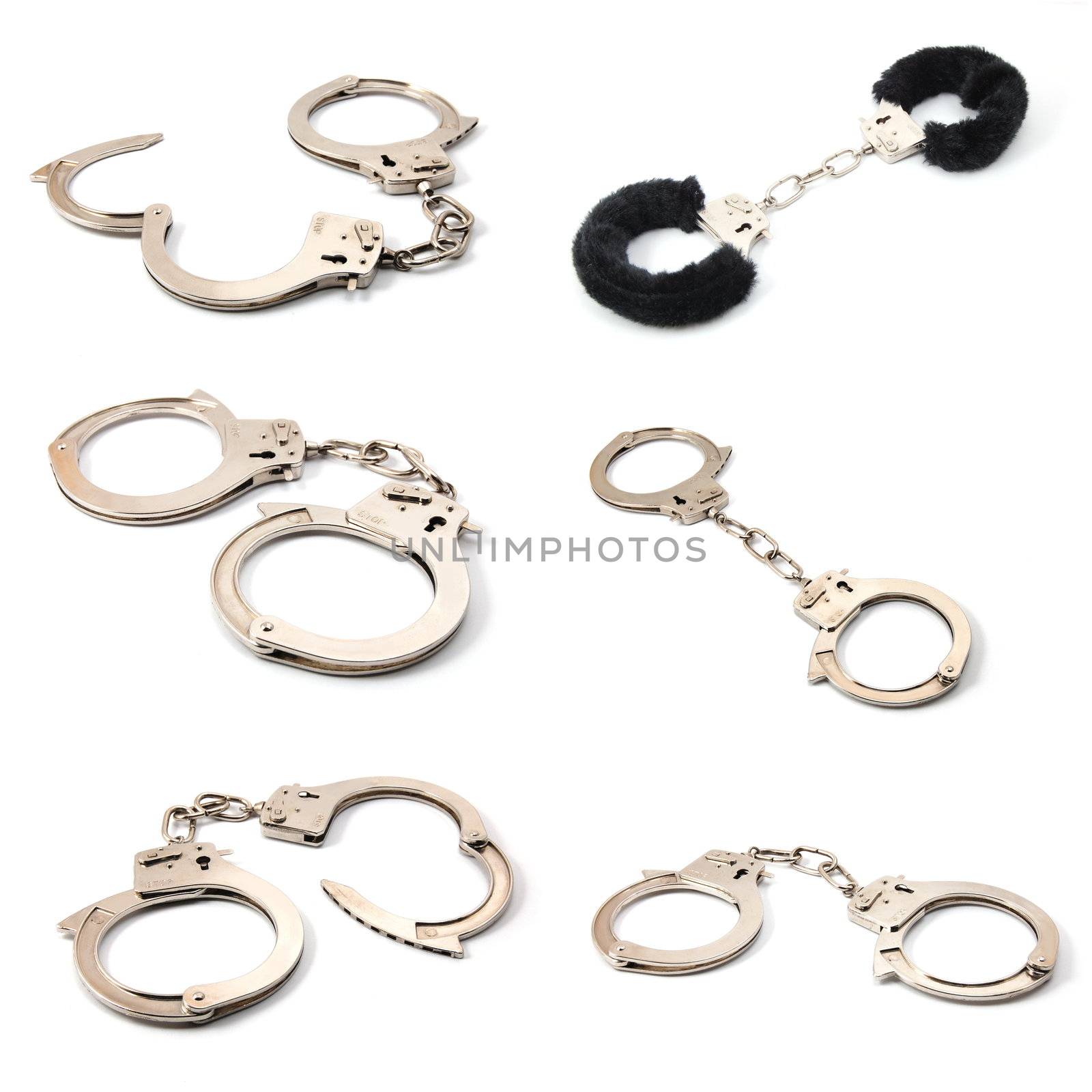 sexy handcuffs collection isolated on white background