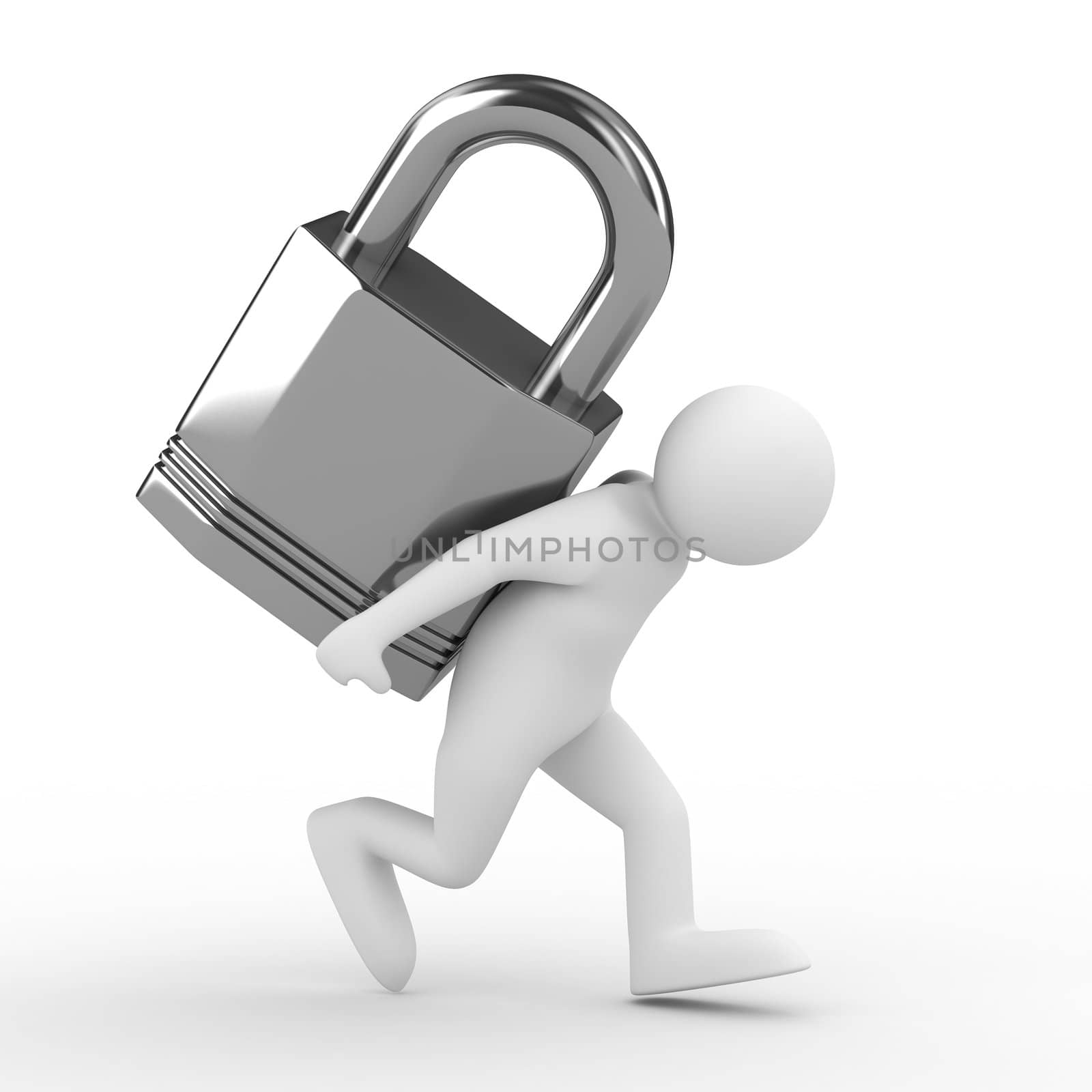 men carry lock on back. Isolated 3D image