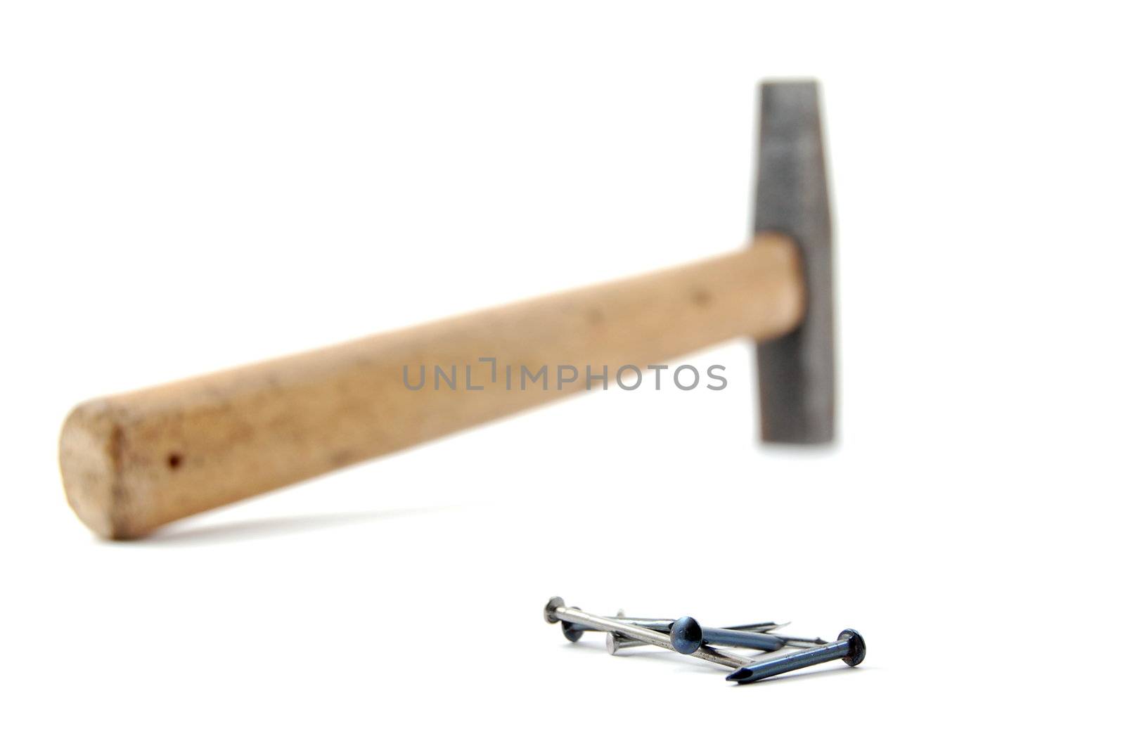 hammer and nails isolated on white background