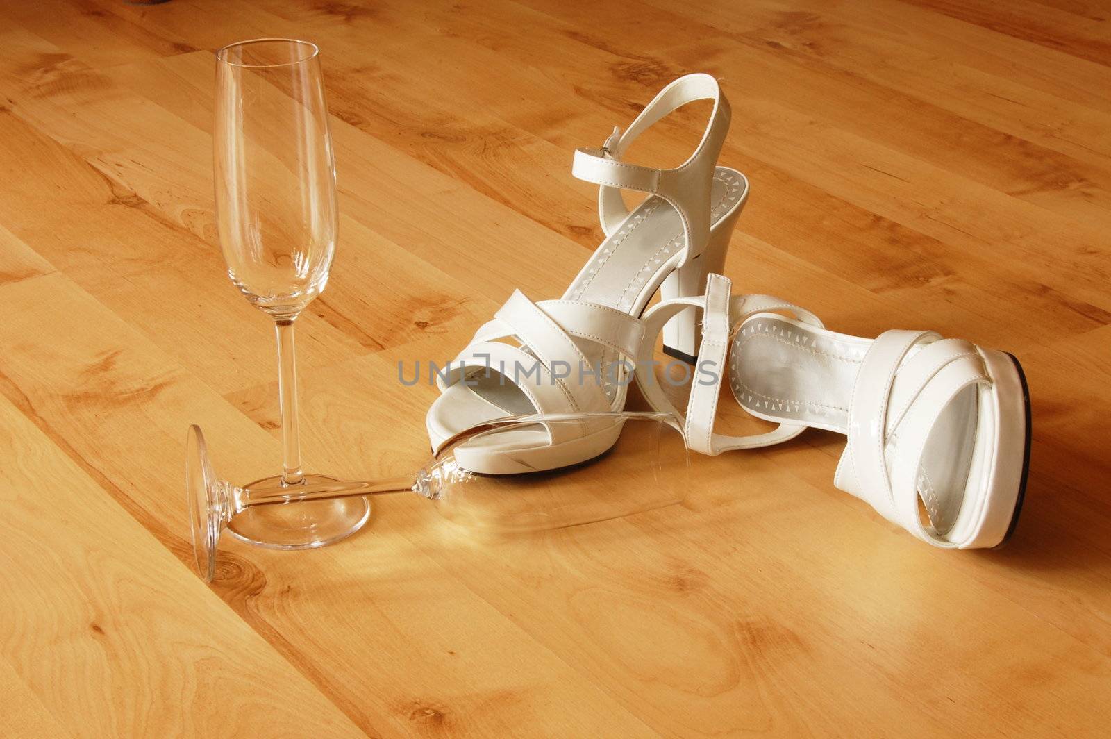 sexy high heels and champange or sparkling wine glass