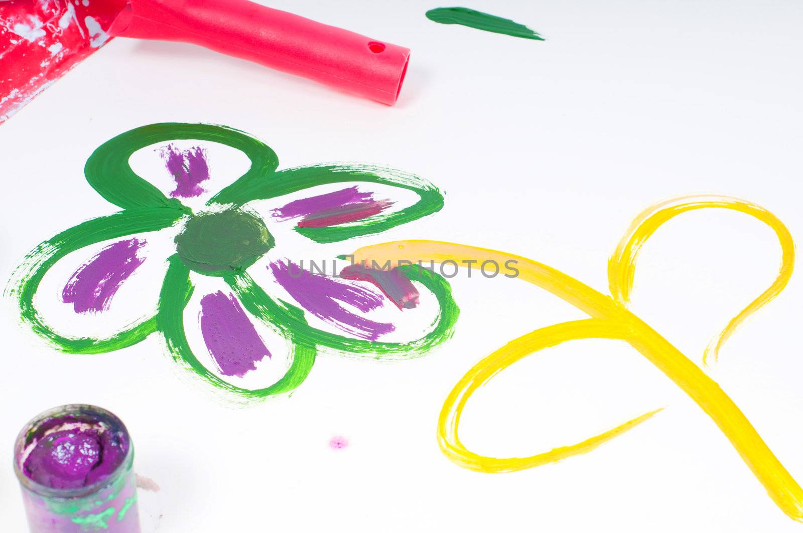 Shot of colored flower painted by gouache