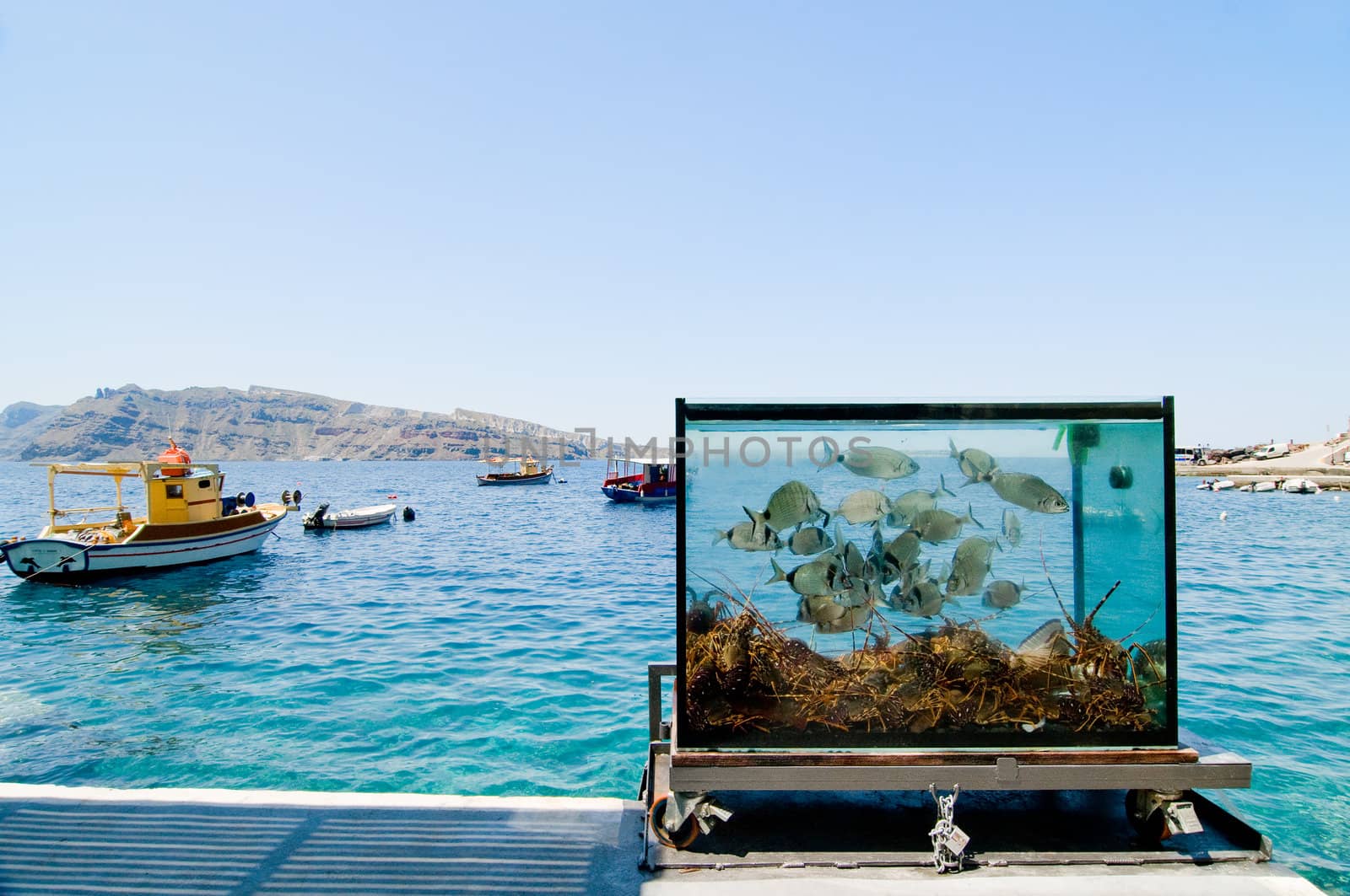 Beautiful Santorini sea view on the see and aquarium 