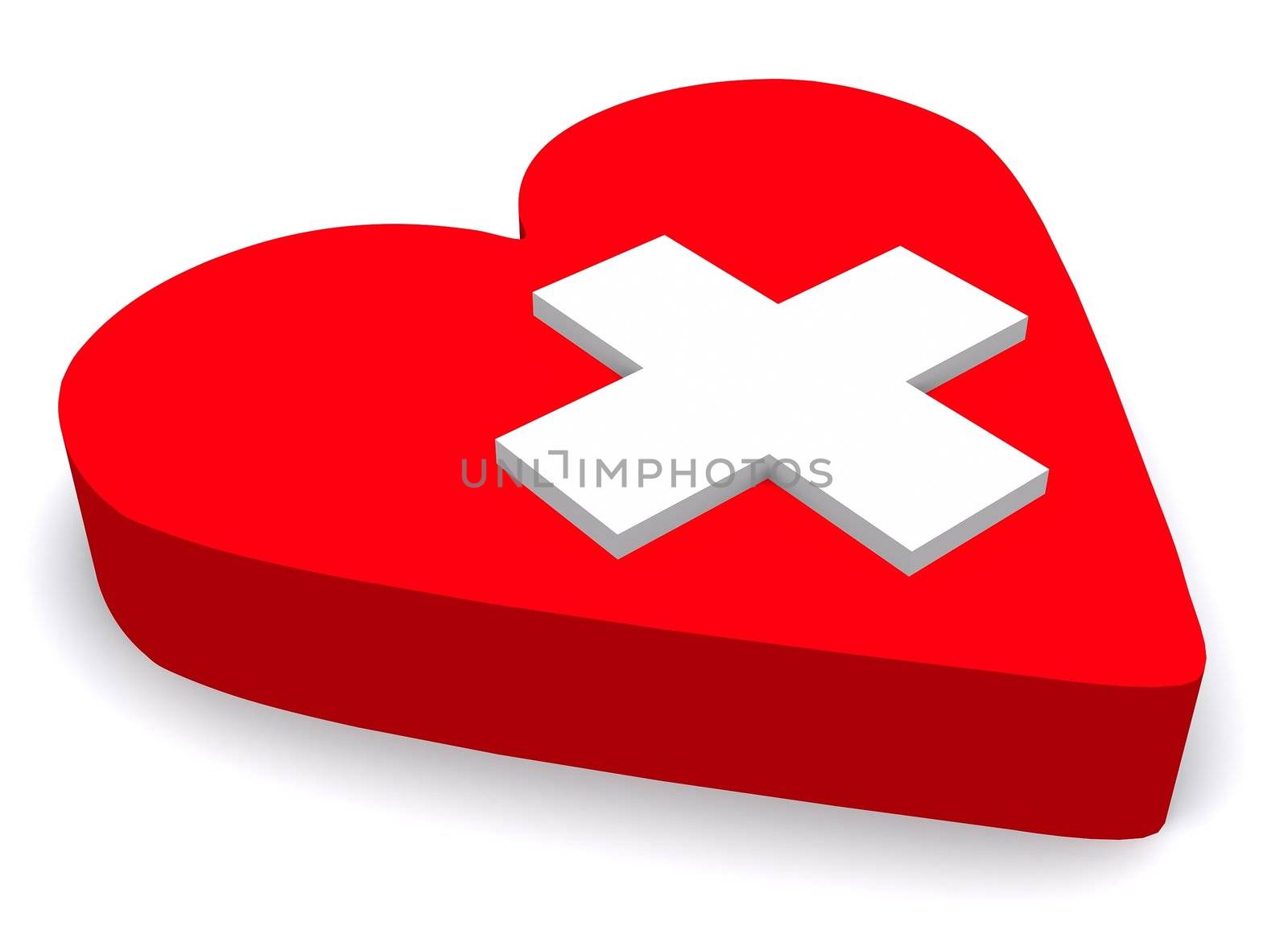 Concept - heart & cross on white background