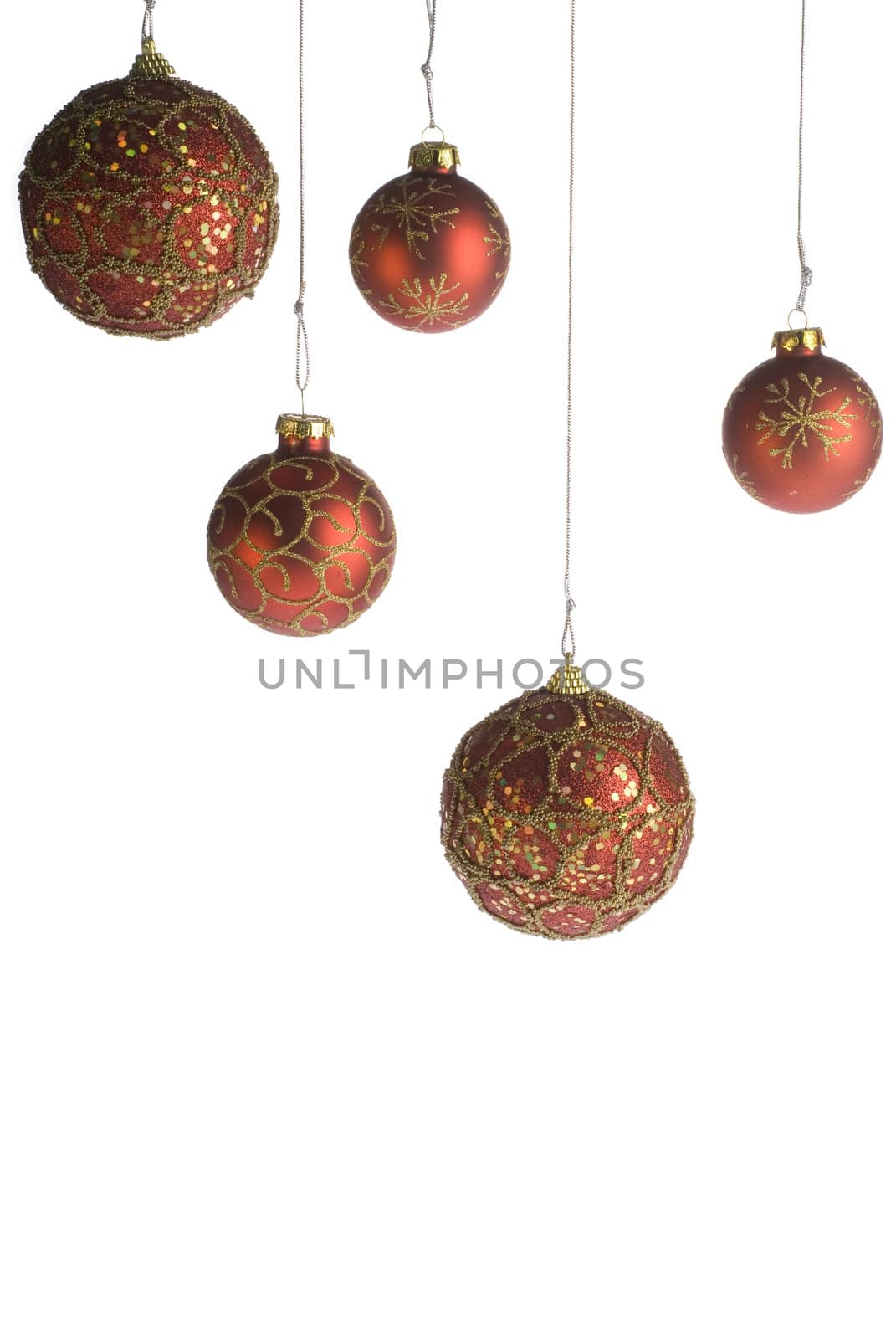 Red Christmas balls isolated over white background