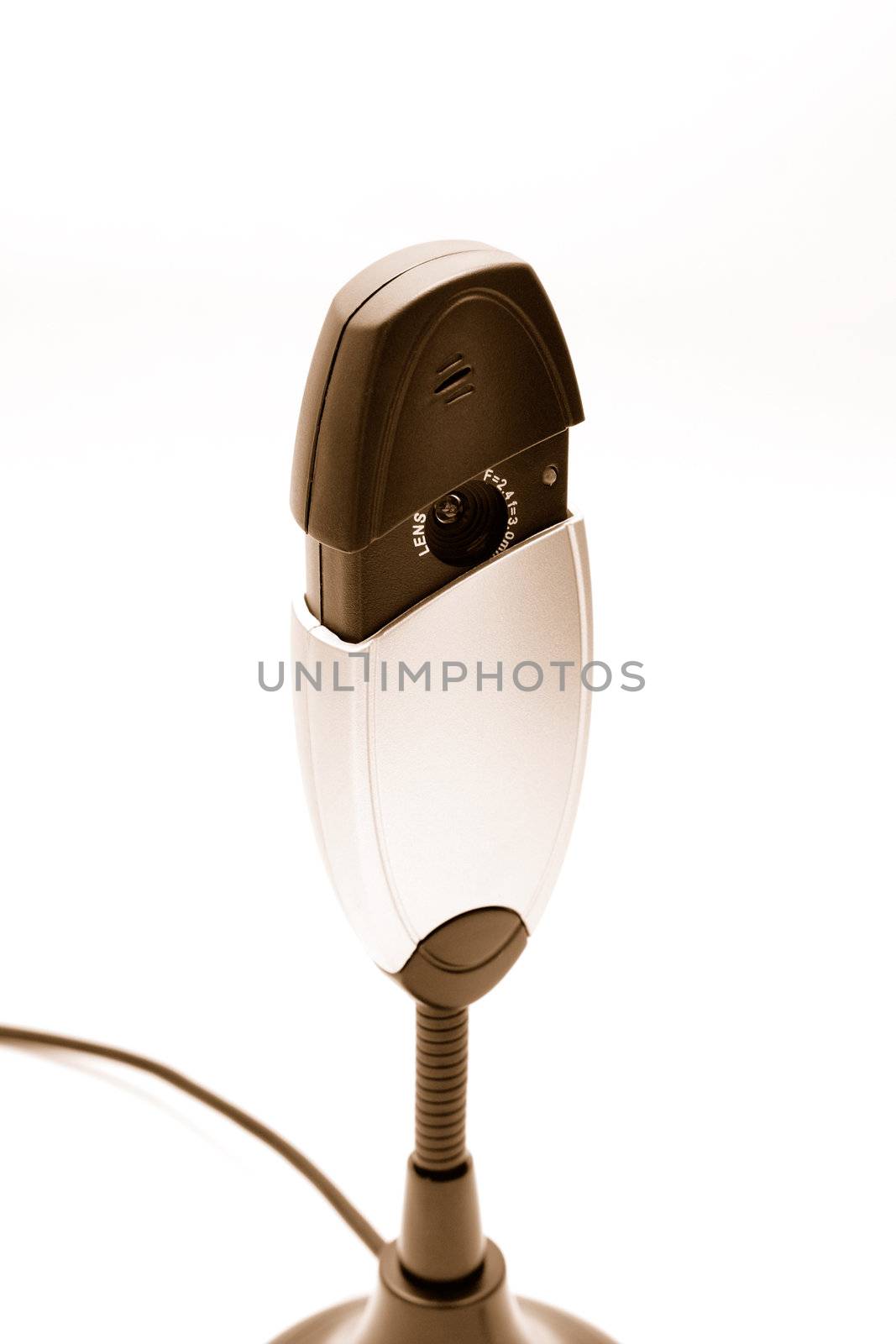 Close up of web cam isolated on white backgroud