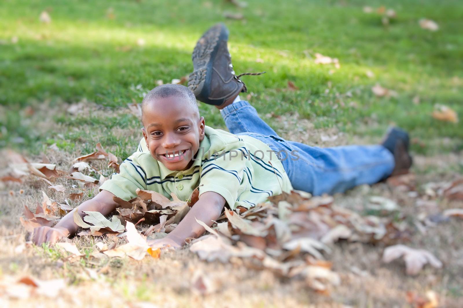 Young African American Boy Having Fun in the Park.