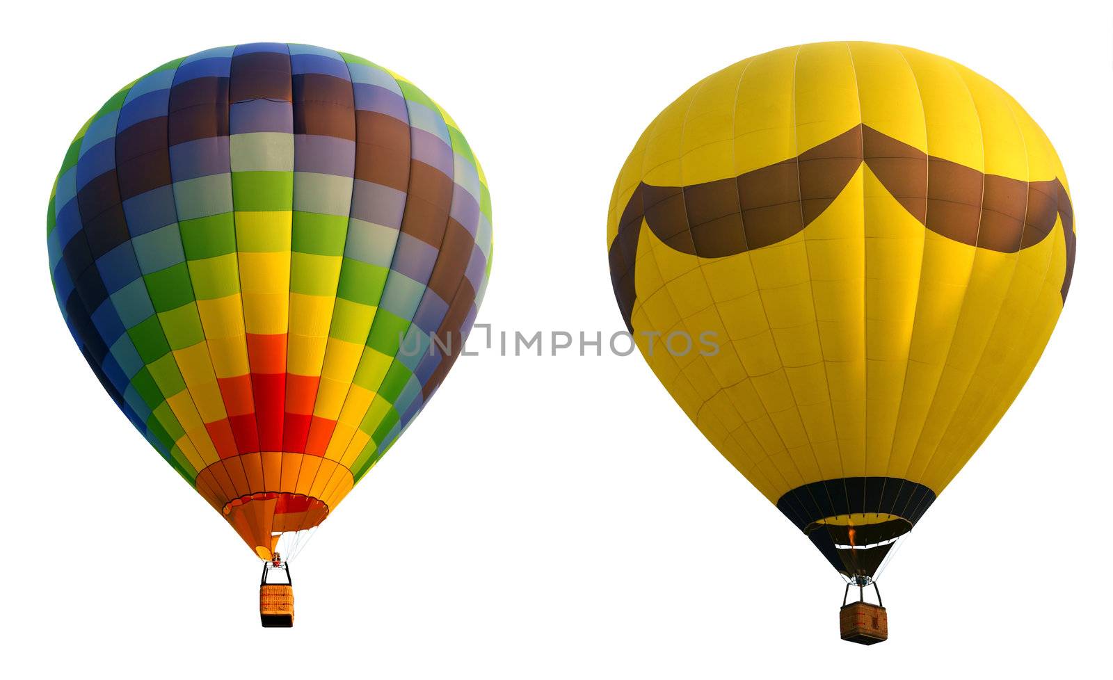 Hot-air balloons, isolated against background