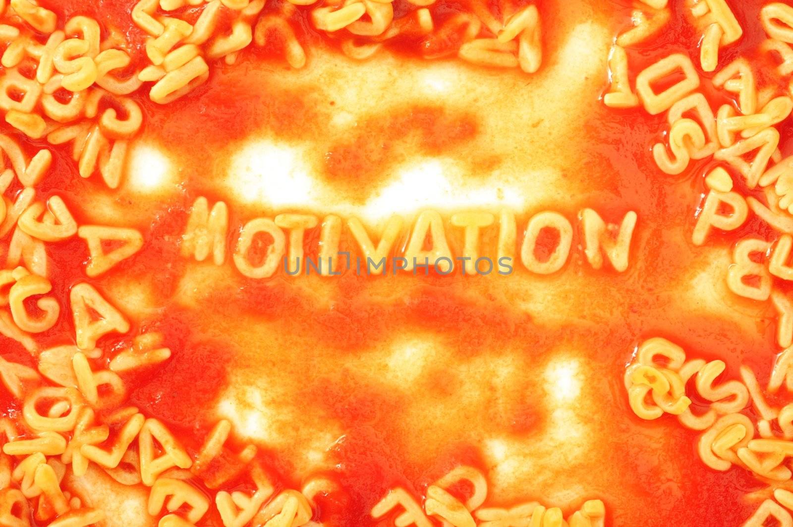 motivate or motivation business concept with red tomata pasta snack