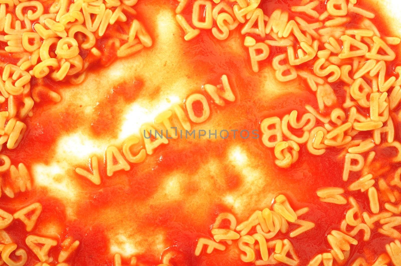 vacation or holiday concept with red pasta snack