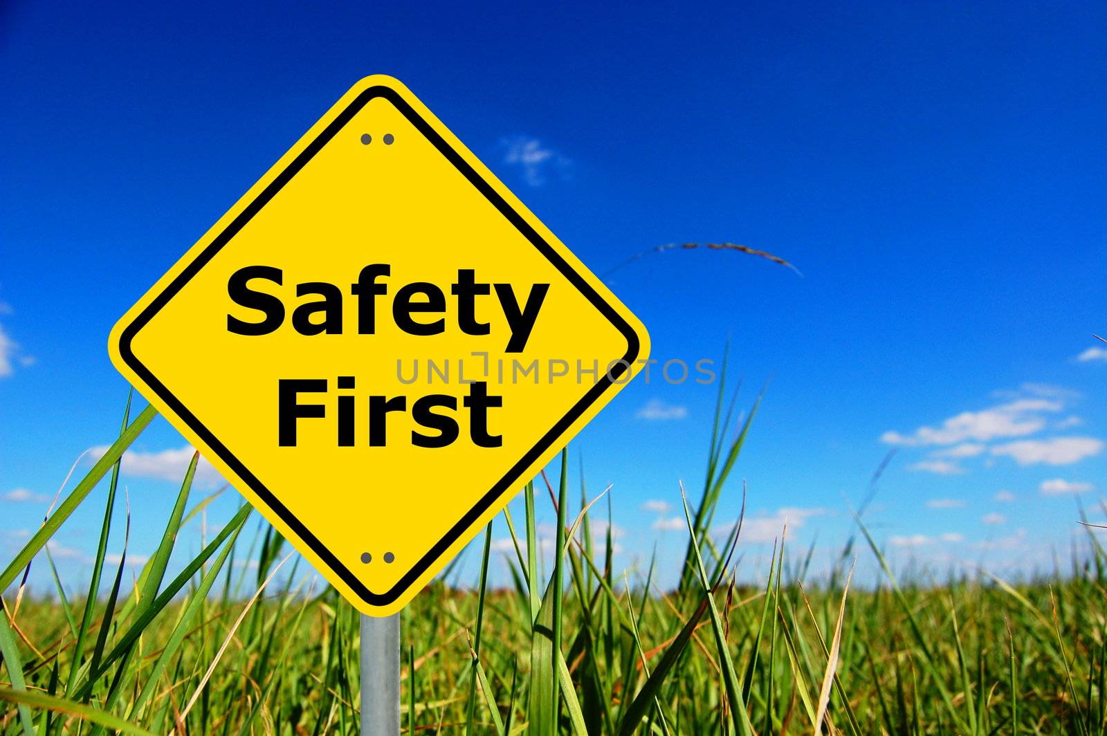 safety first sign and copyspace for text message
