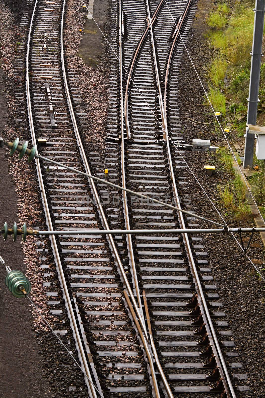 Railway line with switches - conceptual for making choices - vertical image