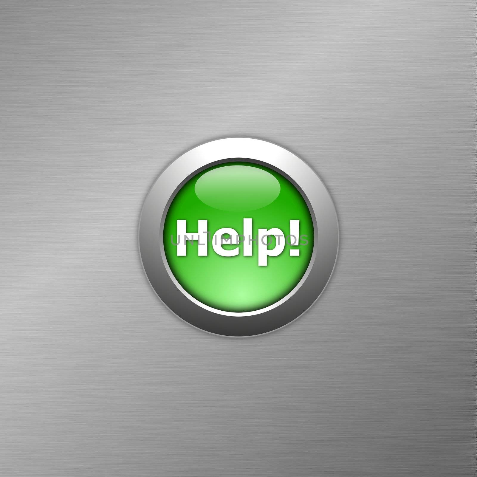green help button on metal a texture
