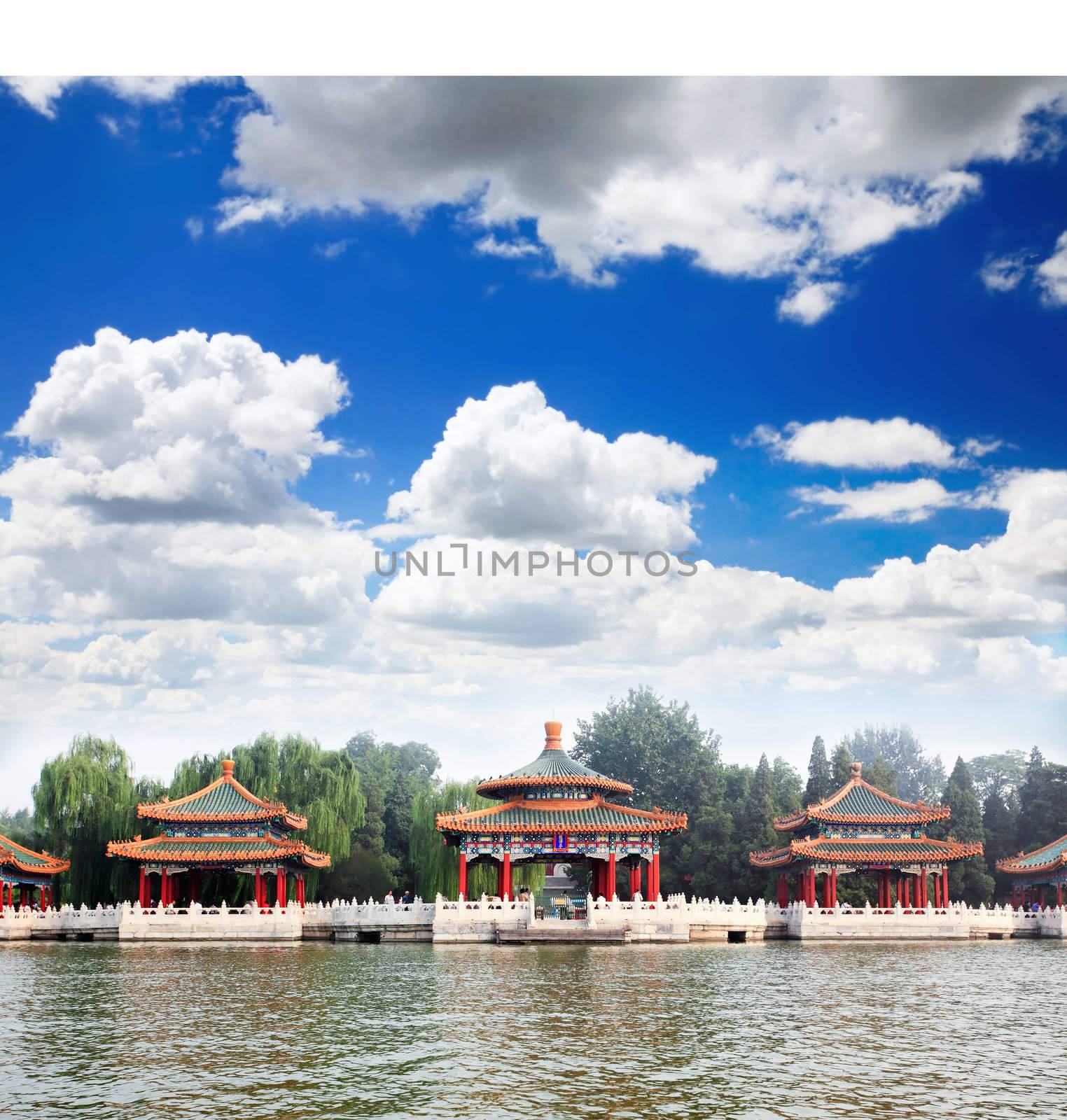 The Five Dragon Pagodas in Beihai (North-Sea) Park, a royal retreat near Forbidden City Beijing 