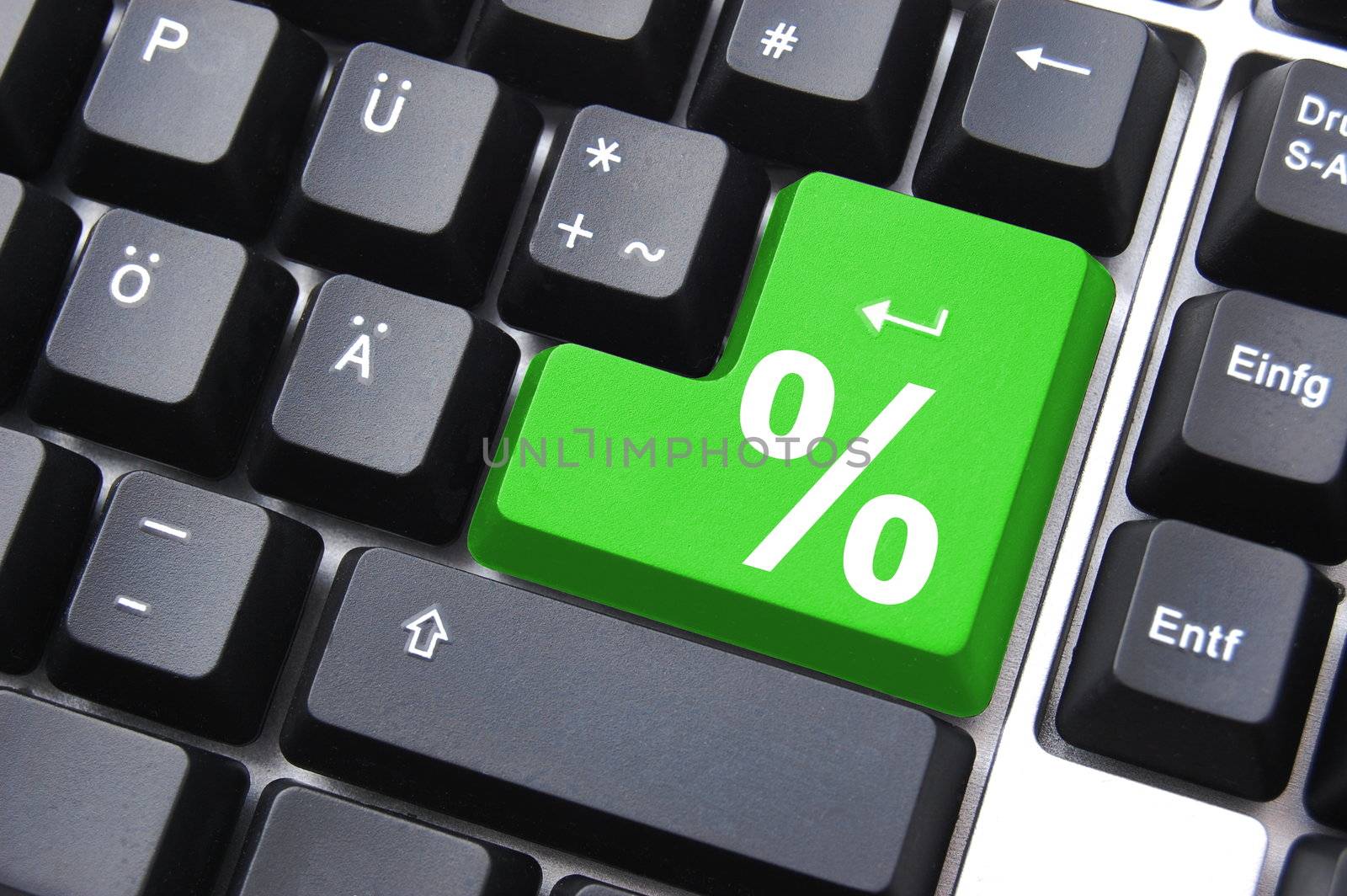 discount concept with percent sign on computer key