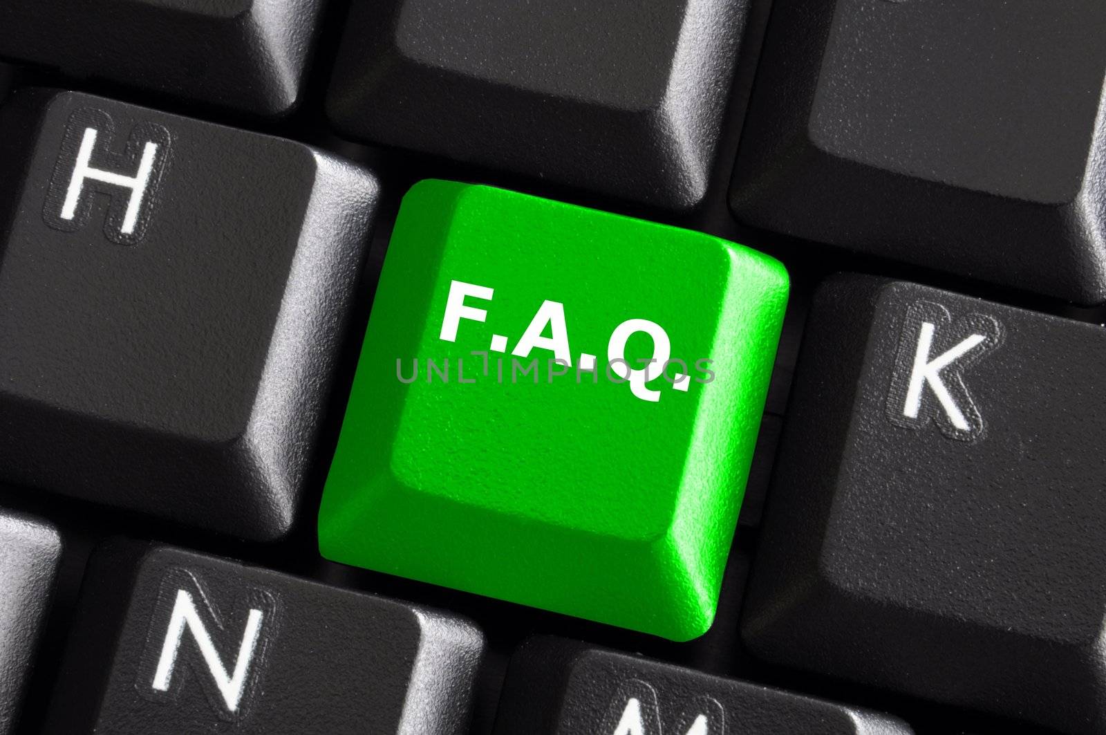 faq internet or web concept with green computer keyboard
