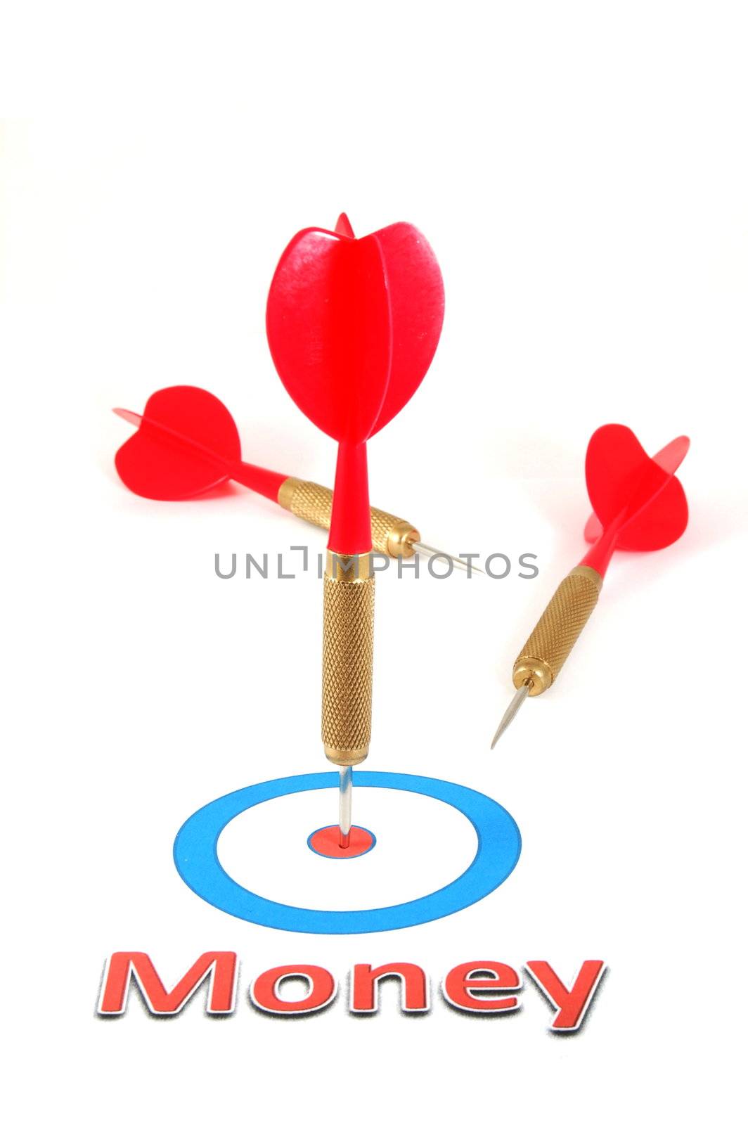 money concept with successful dart arrow in the target