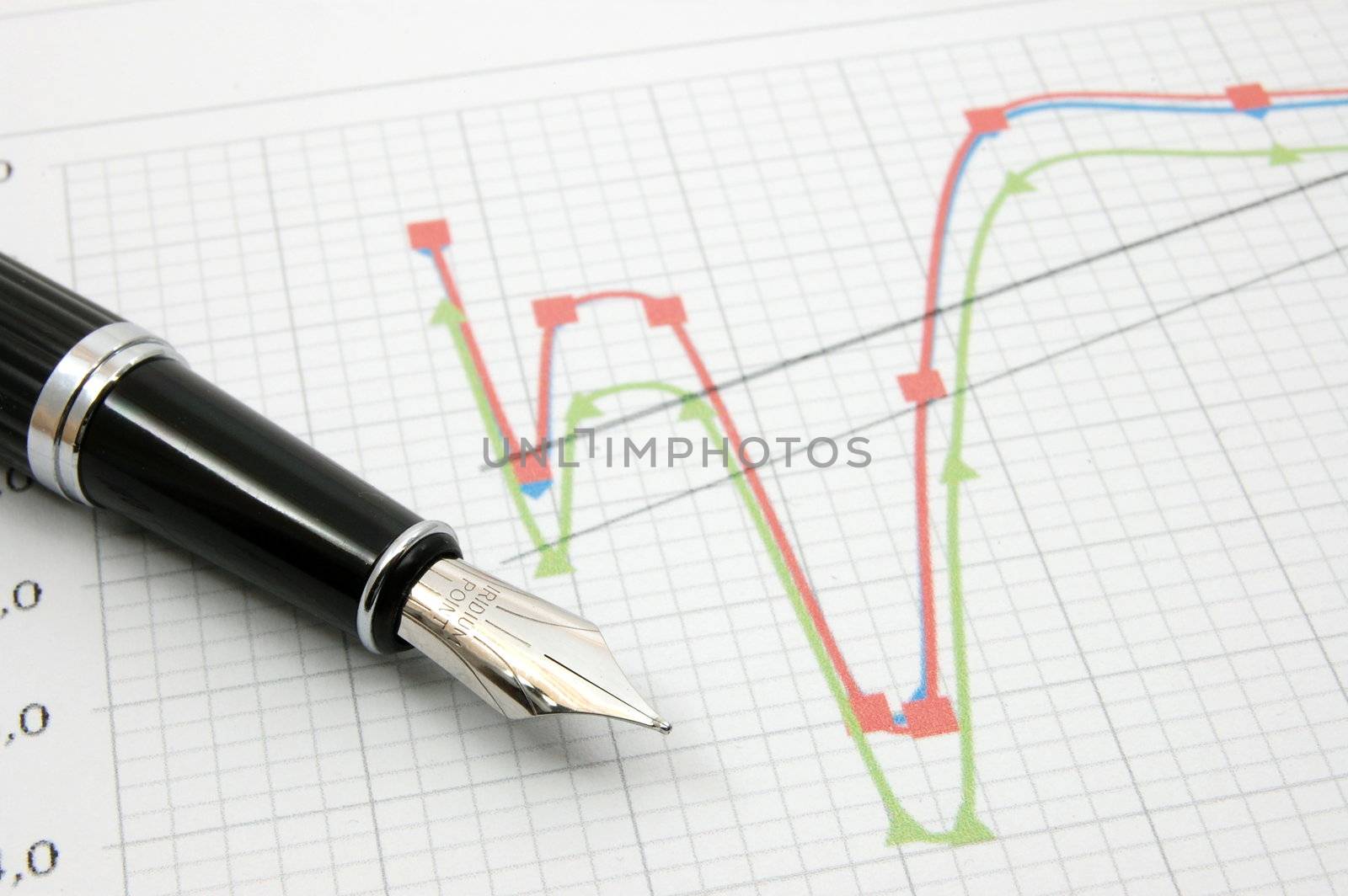 black fountain pen on business stock chart