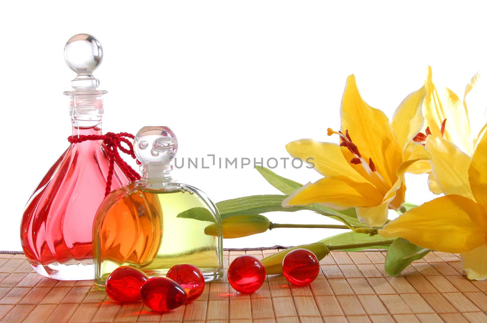 bottles of massage oil for relaxation after stress