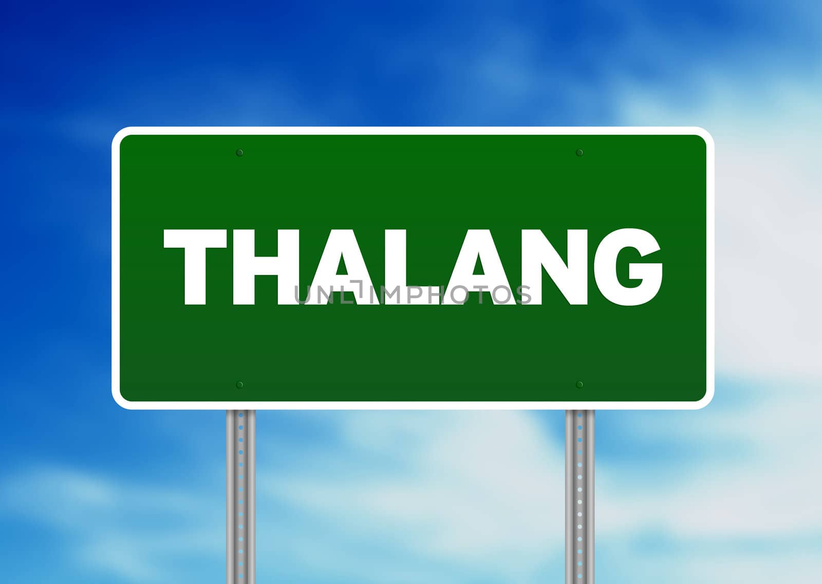 Green Thalang, Thailand road sign on Cloud Background. 