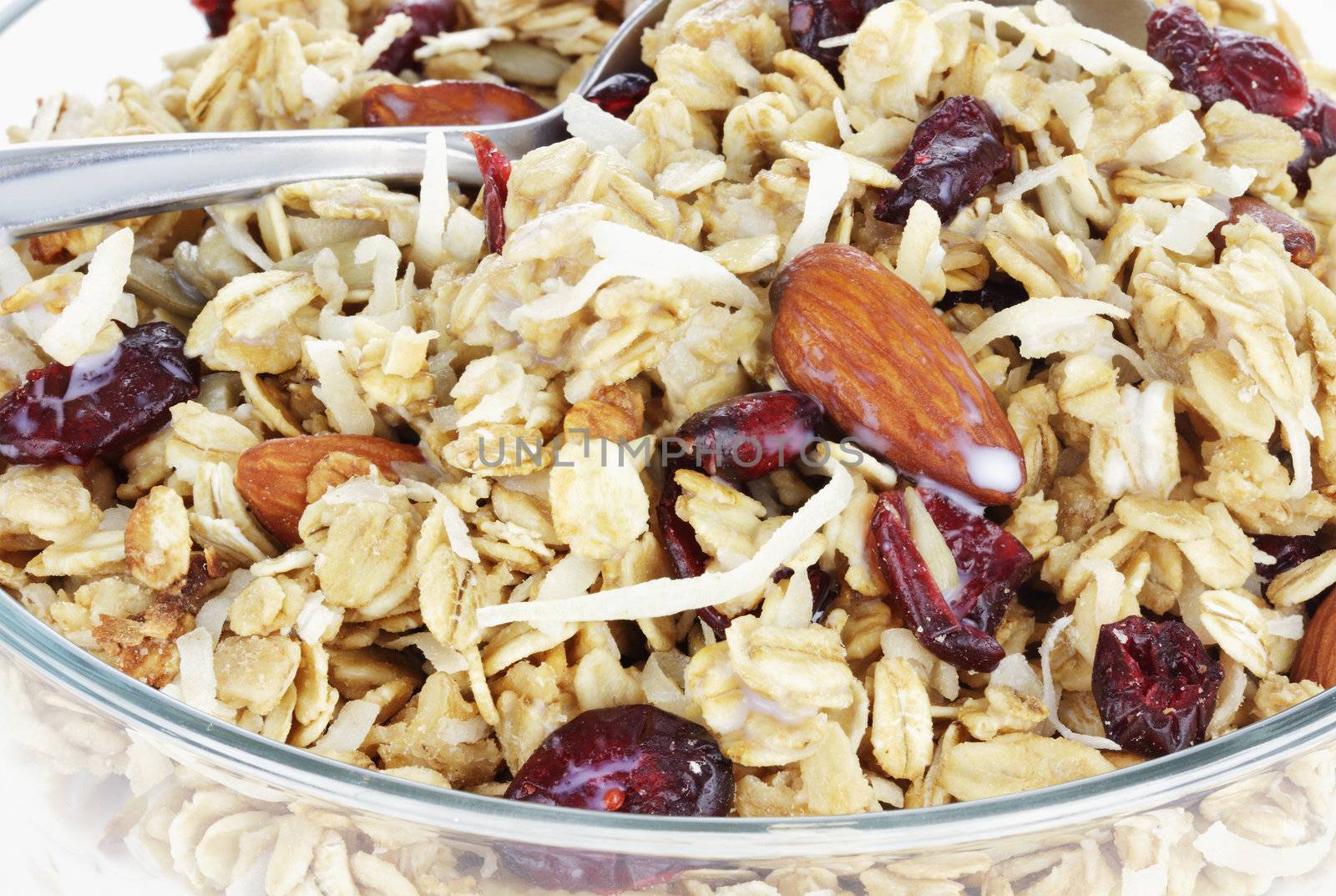 Granola with almonds, dried cranberries and coconut.
