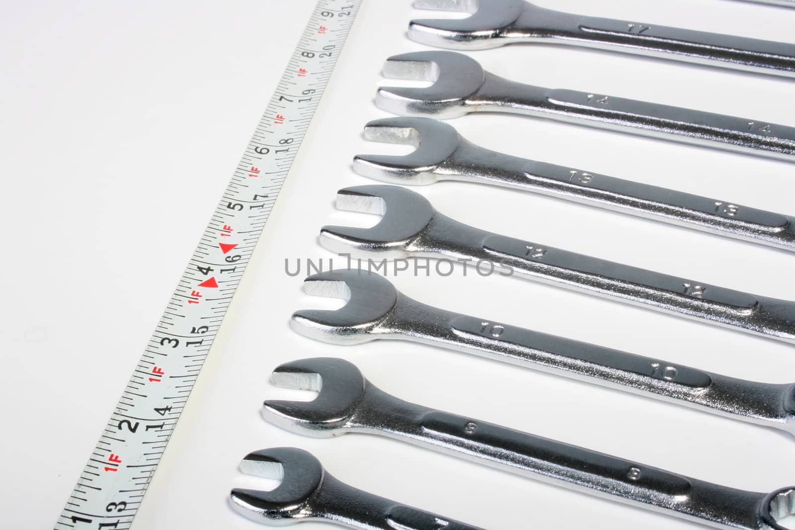 Set of the chromeplated wrenches for building and repair work.