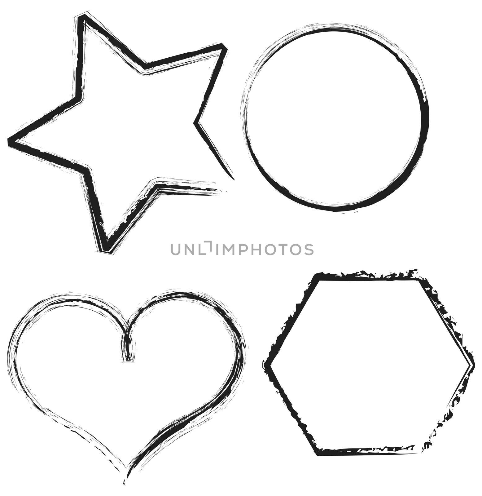 4 grungy shapes. Use as frames or design elements. Vector illustrations scale to any size.