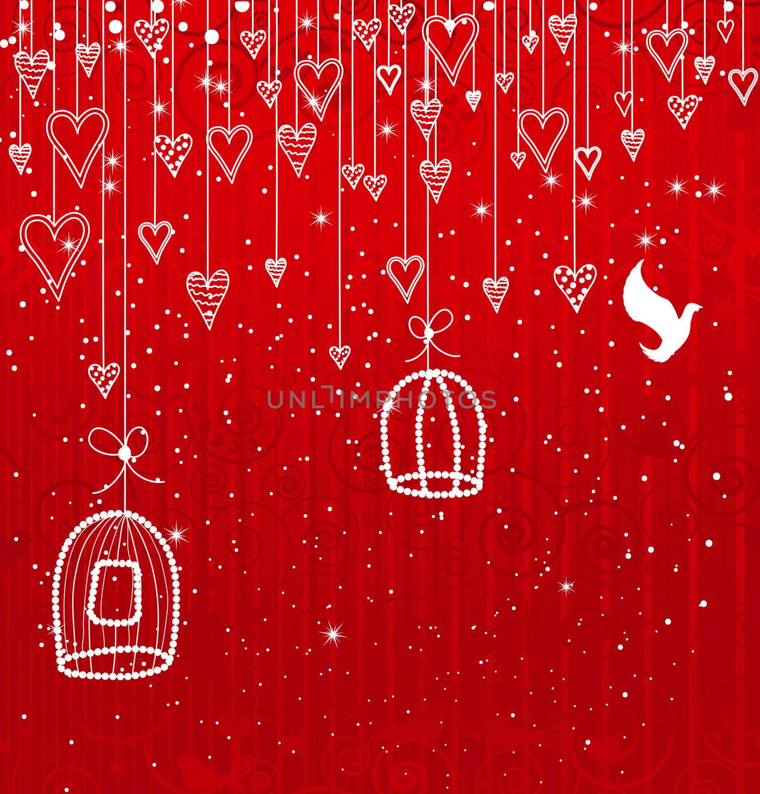 Greeting Card or Invitation with Hearts and Birds by pieceofgraphics