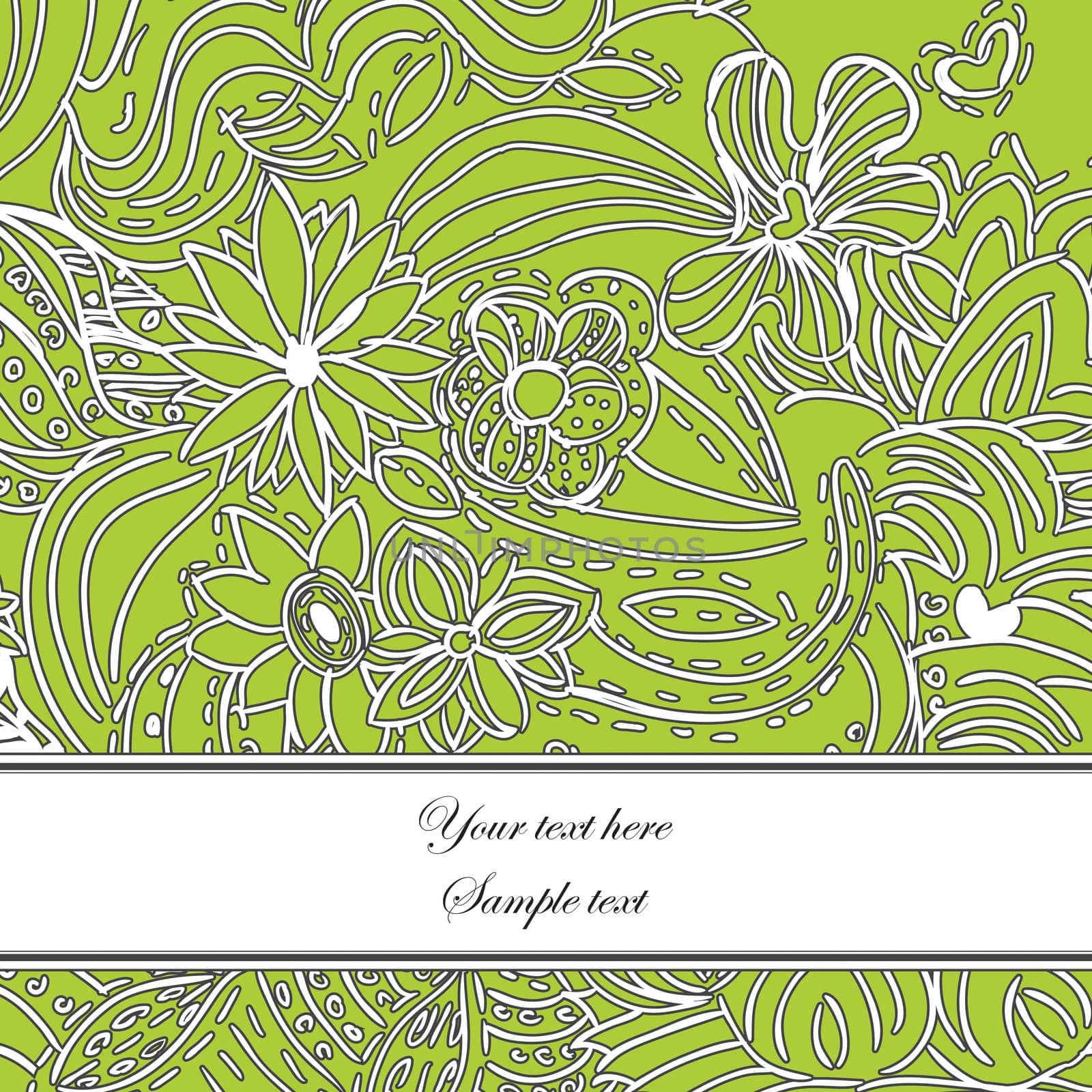 Floral Card with a Handdrawn look. Put Your Peronalised Text on the Banner.