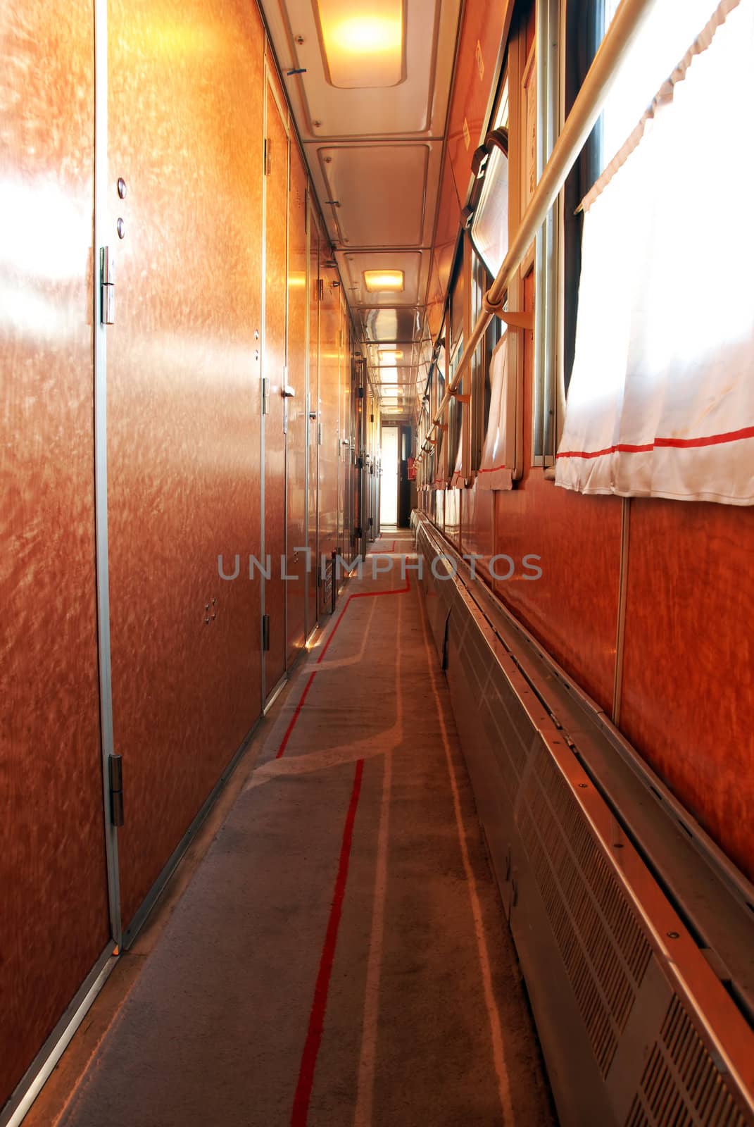 interior of corridor inside the train wagon