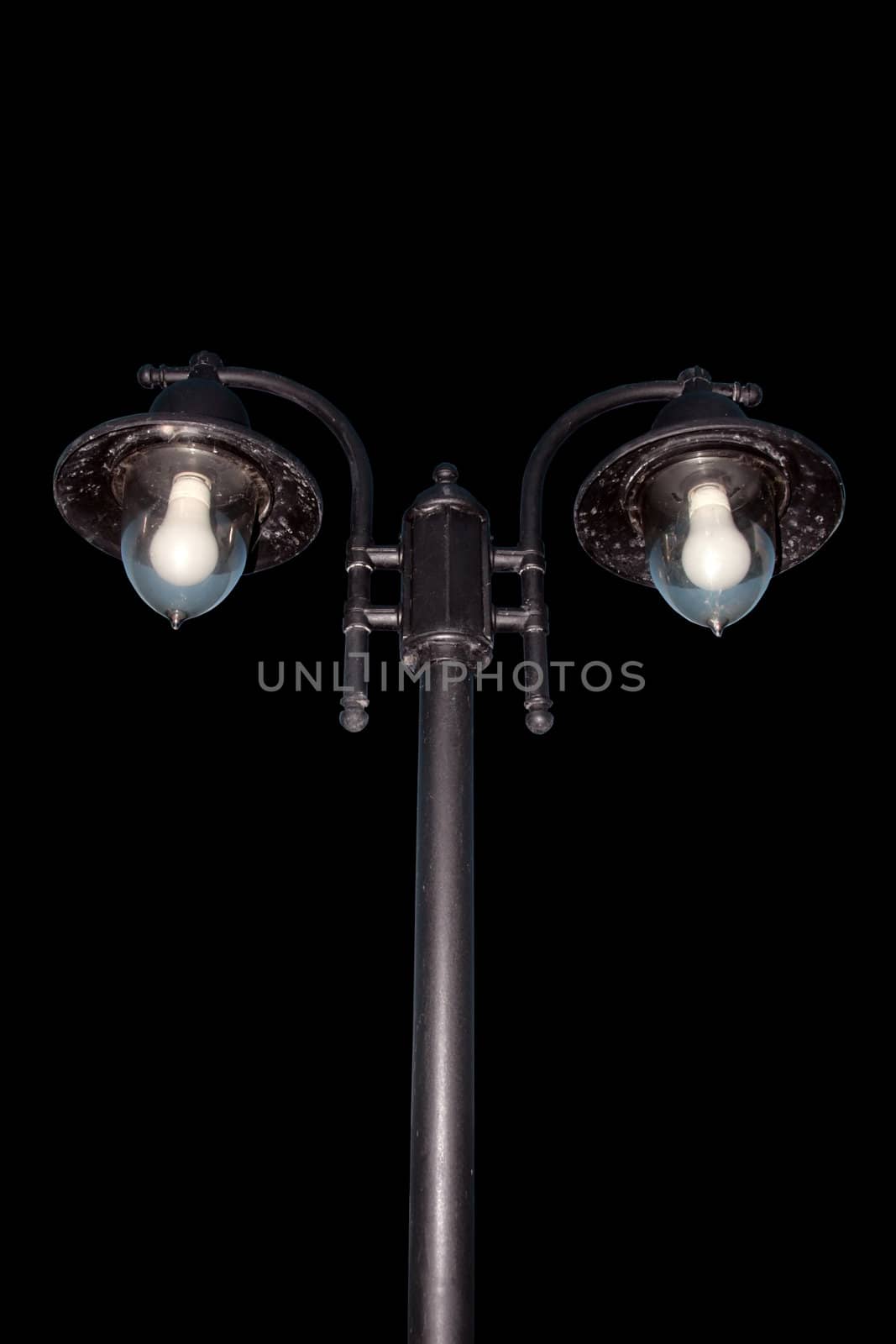 irish street light isolated on black background with clipping path