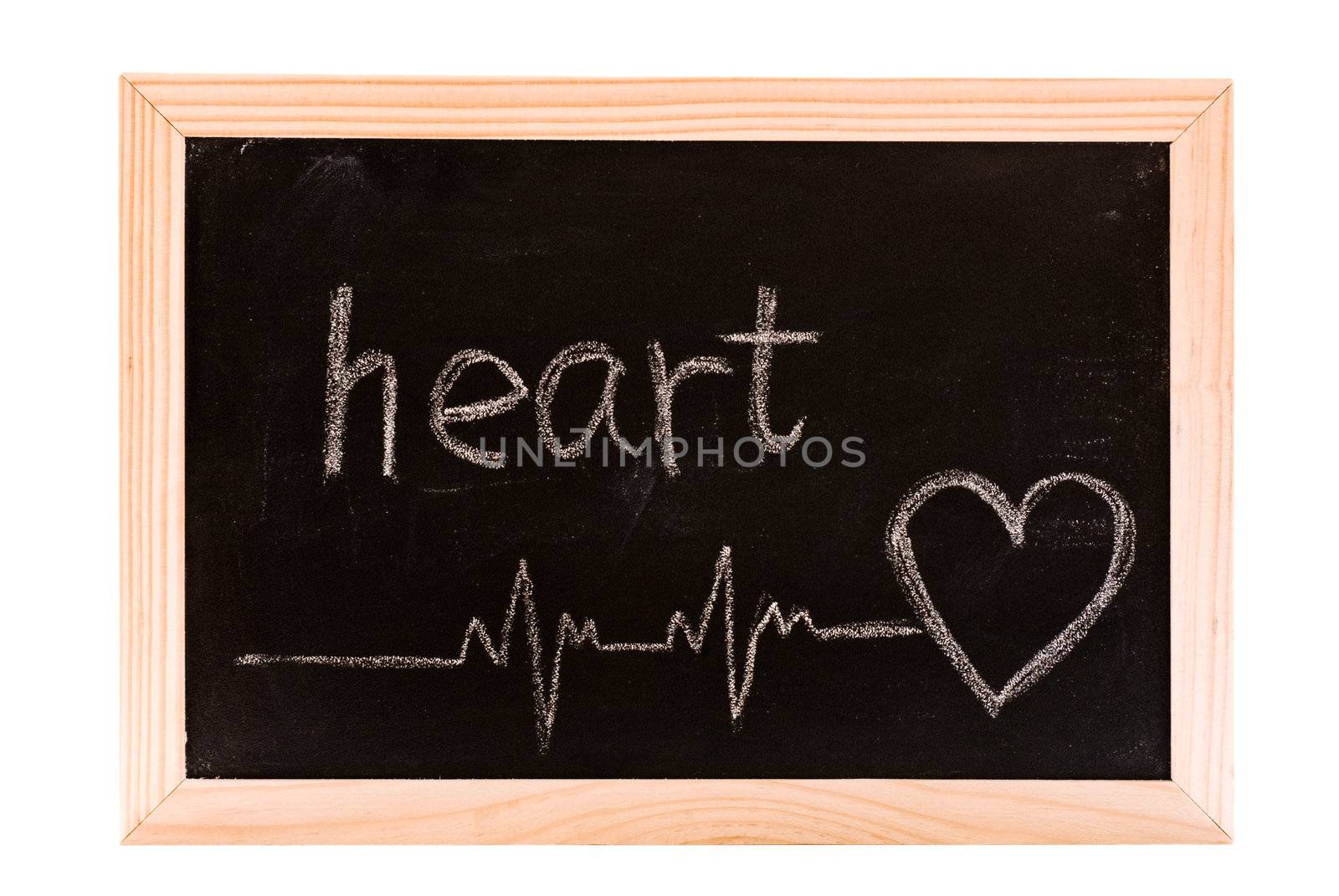 Heart words and image write by hand on blackboard.