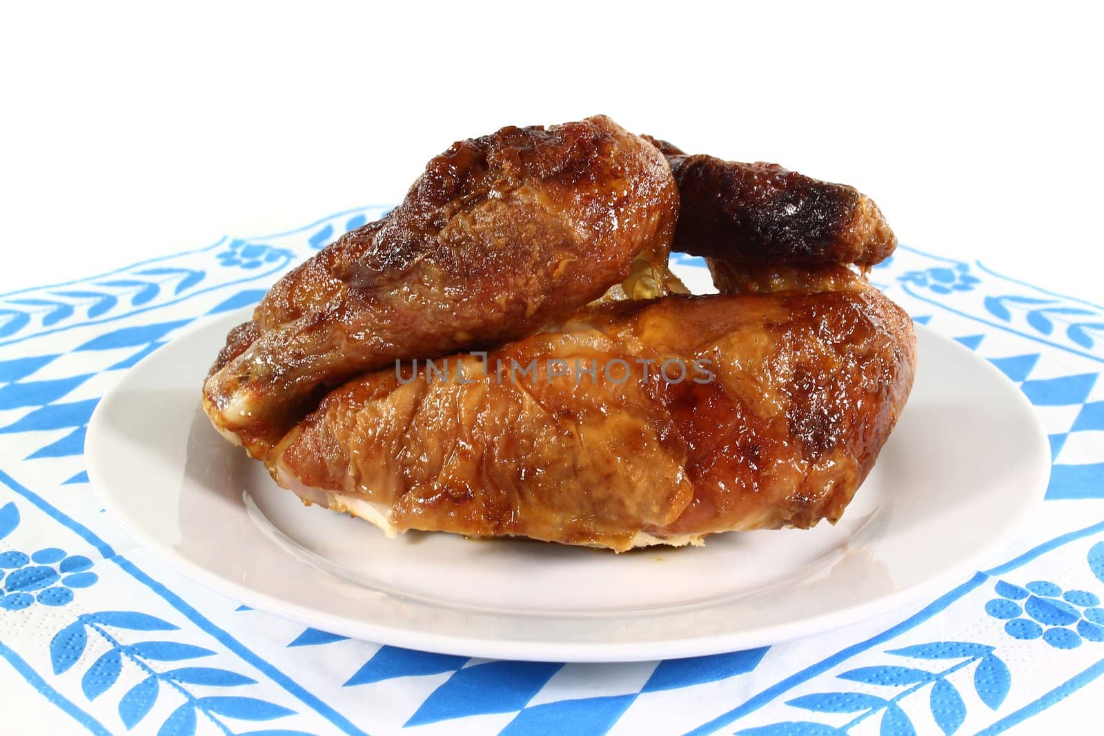 a roast chicken on a white plate