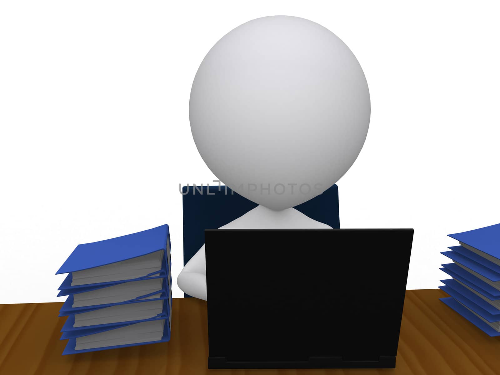 3D busy business man with a pile of work on his desk - isolated by dacasdo