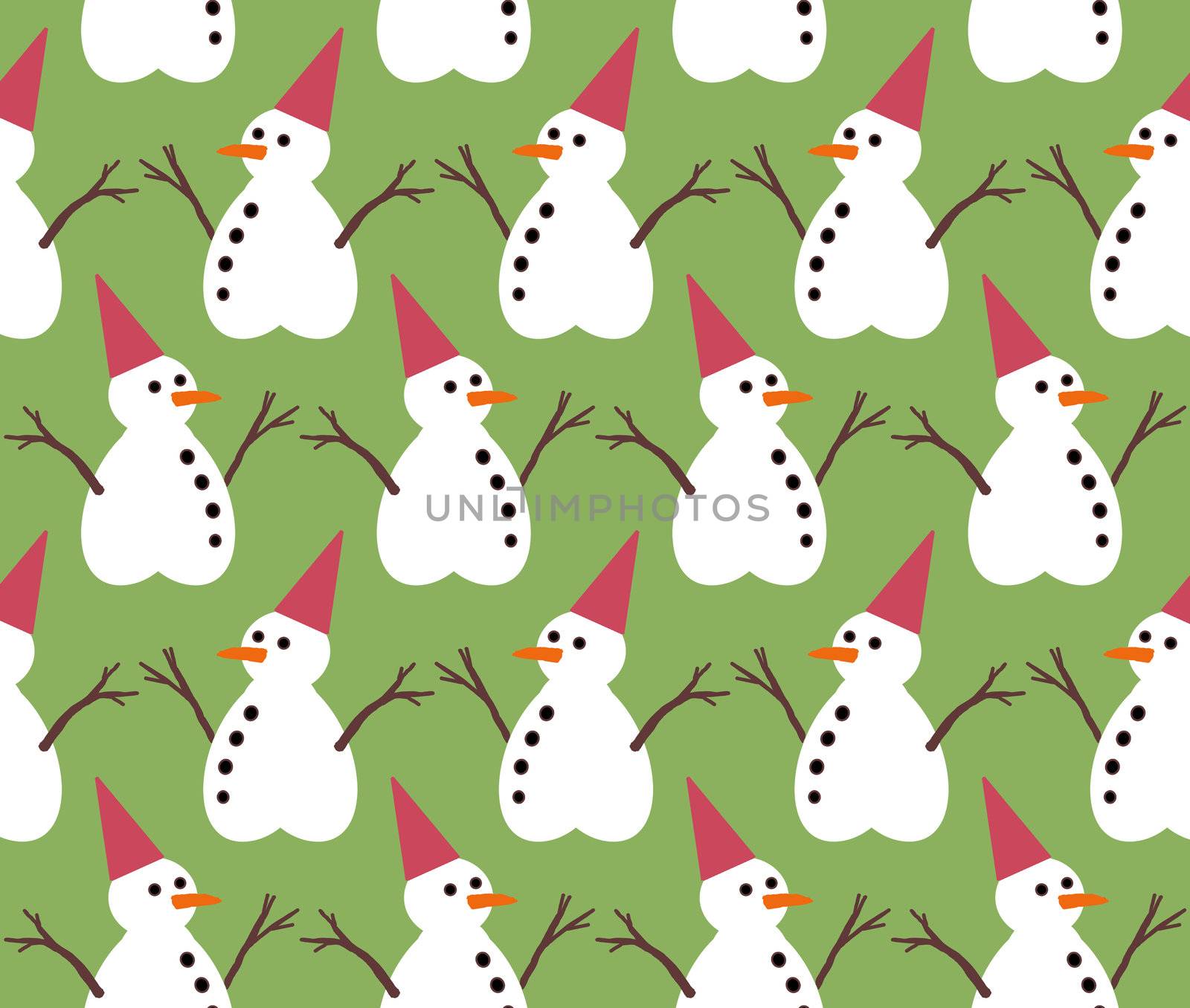 Snowman pattern on green color background by pixbox77