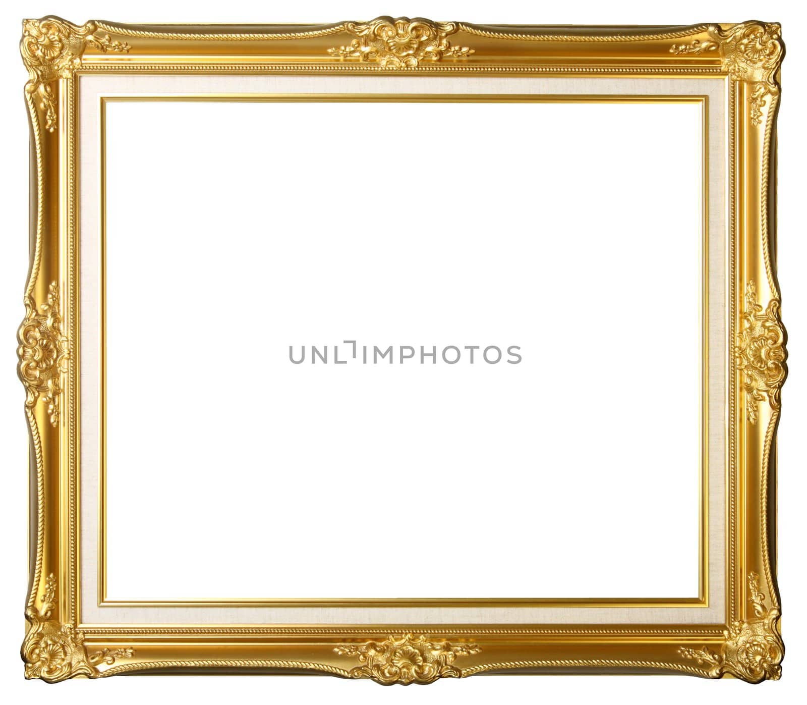 Classic gold picture frame isolated onwhite