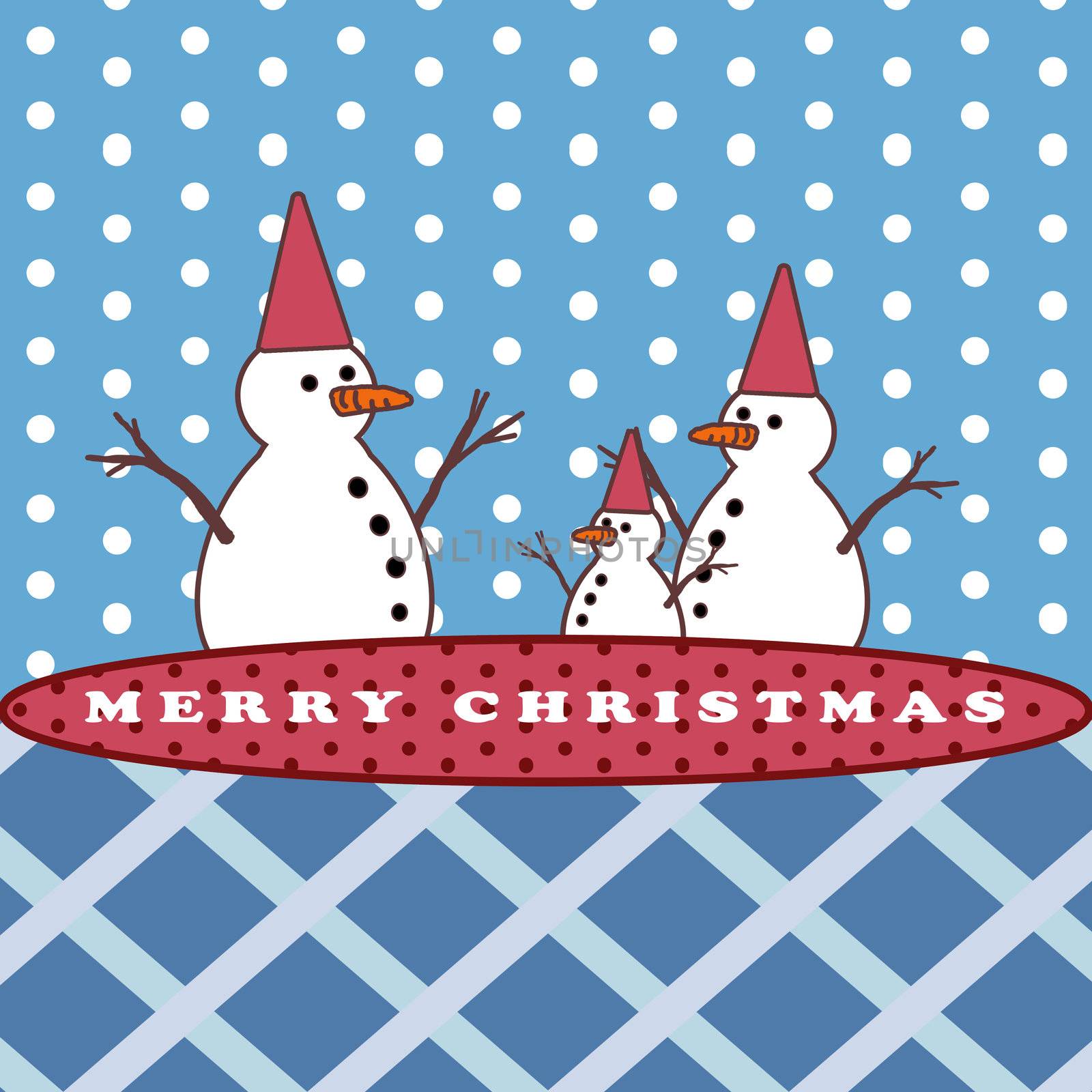 Snowman and the snowing, Christmas greeting card background