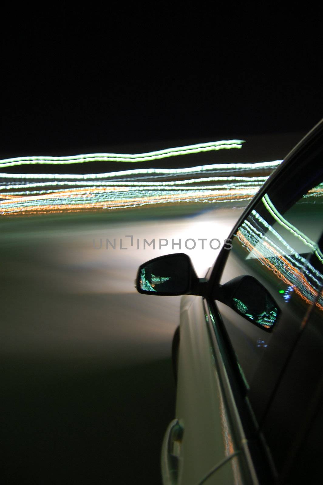 night drive with car in motion through the city shows the speed