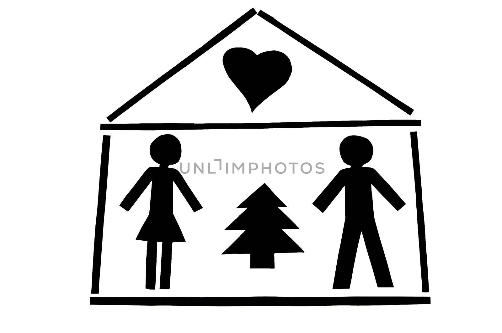 Young couple in a house isolated on white background