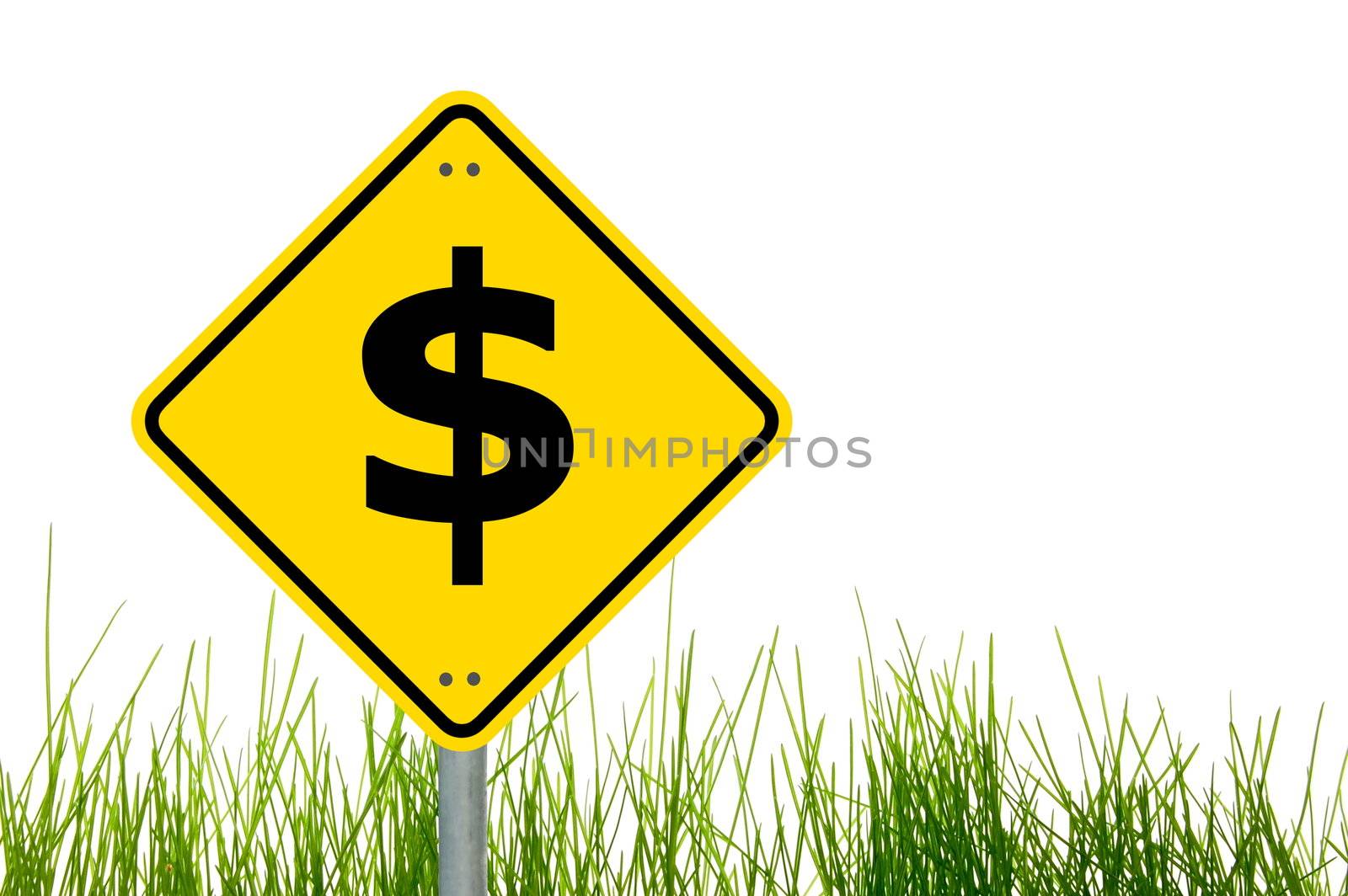 traffic sign with dollar money symbol showing business concept