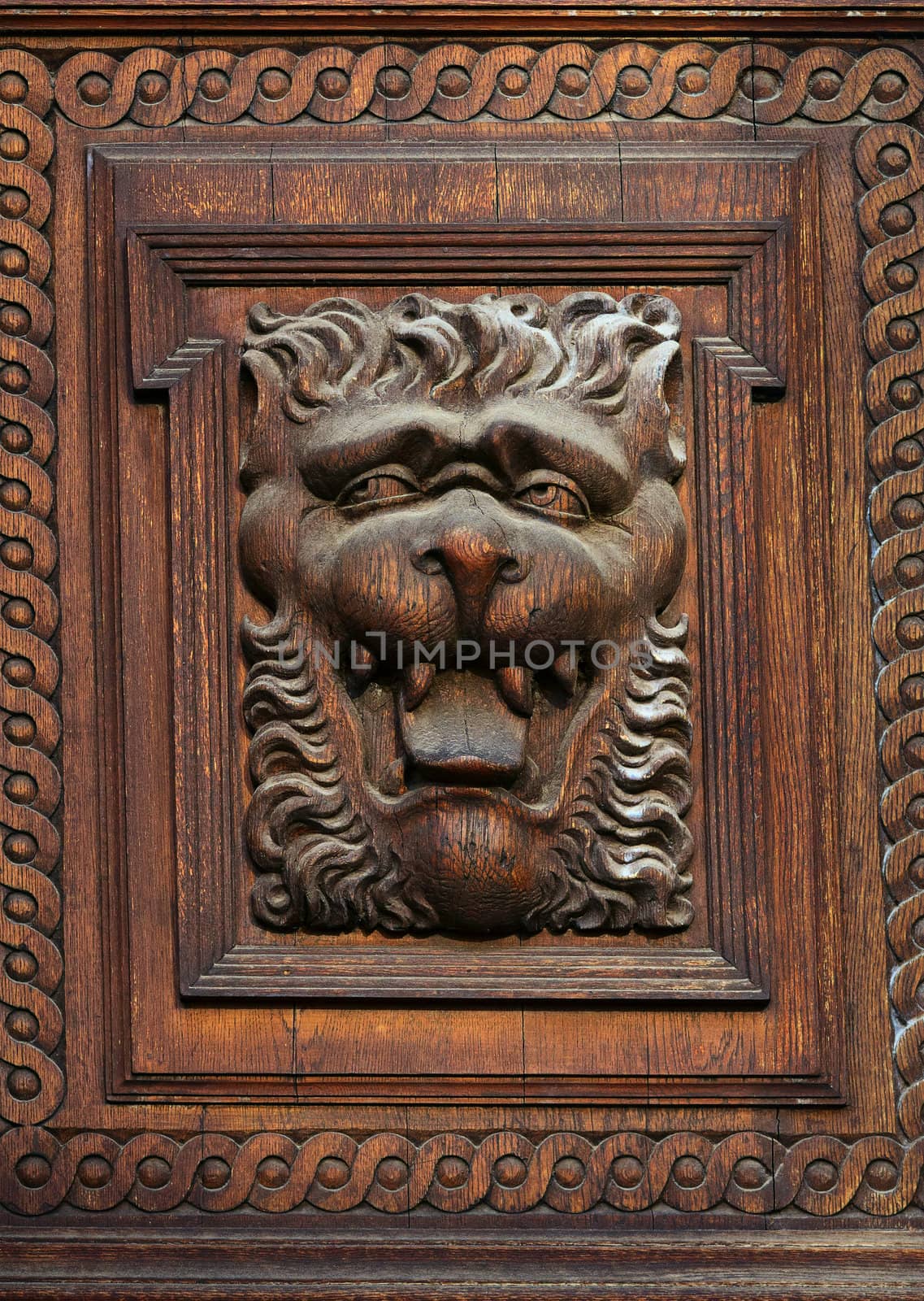 Woodcarvings. Detail of the gate on Old Town Hall in Prague.