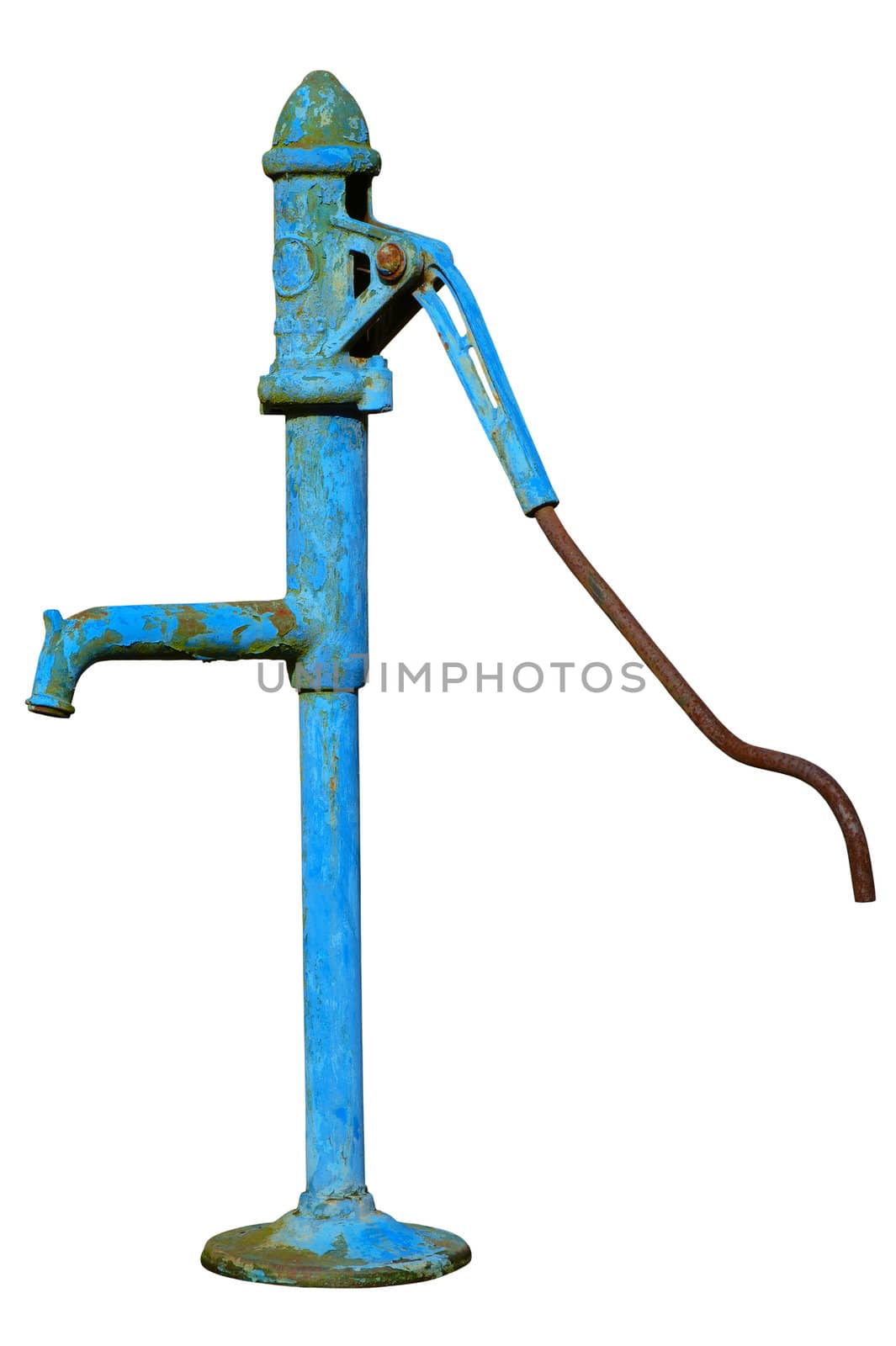The old fashioned hand water pump isolated on a white background.