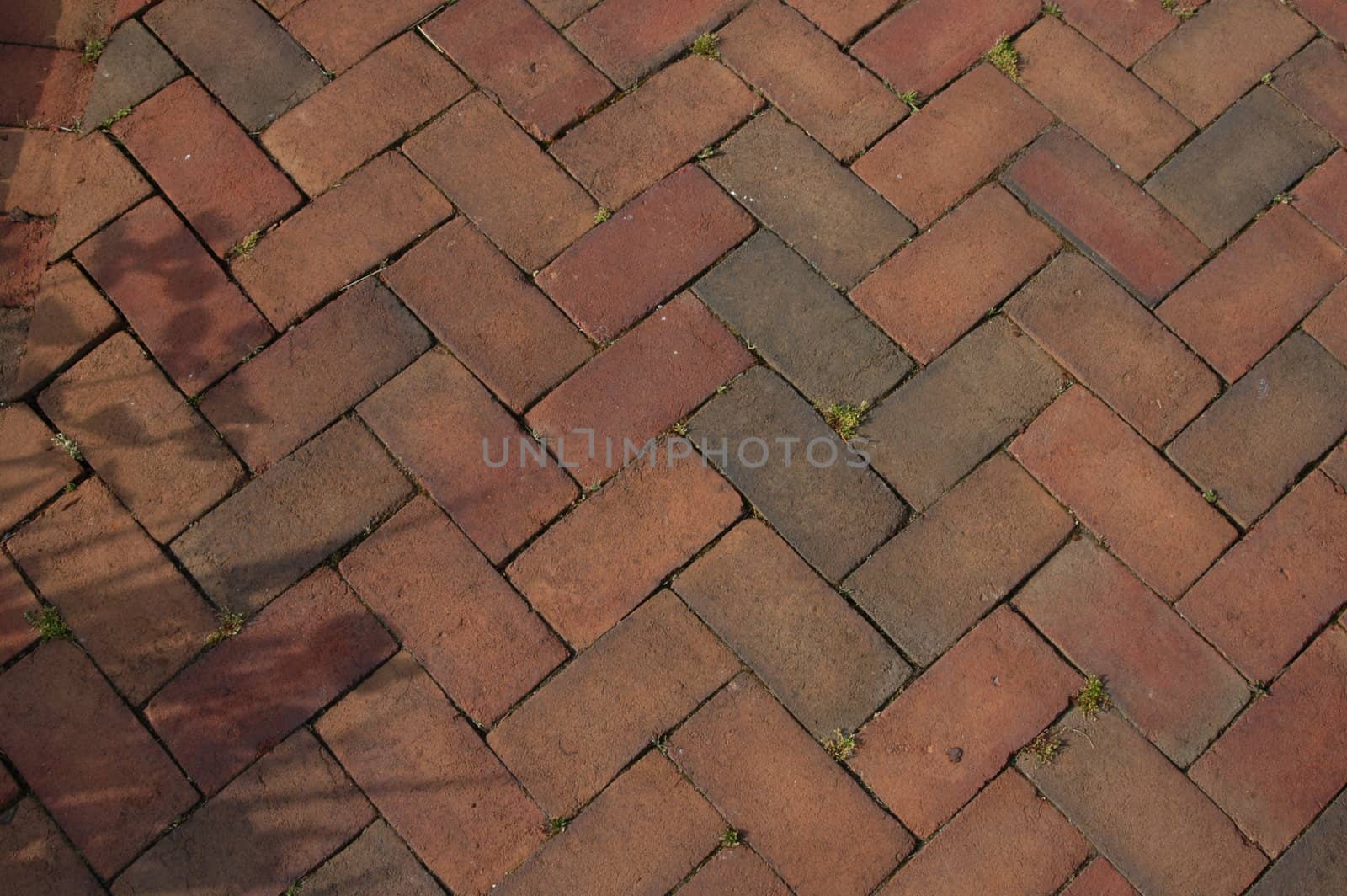 closeup of a brick walkway with a crisscross pattern