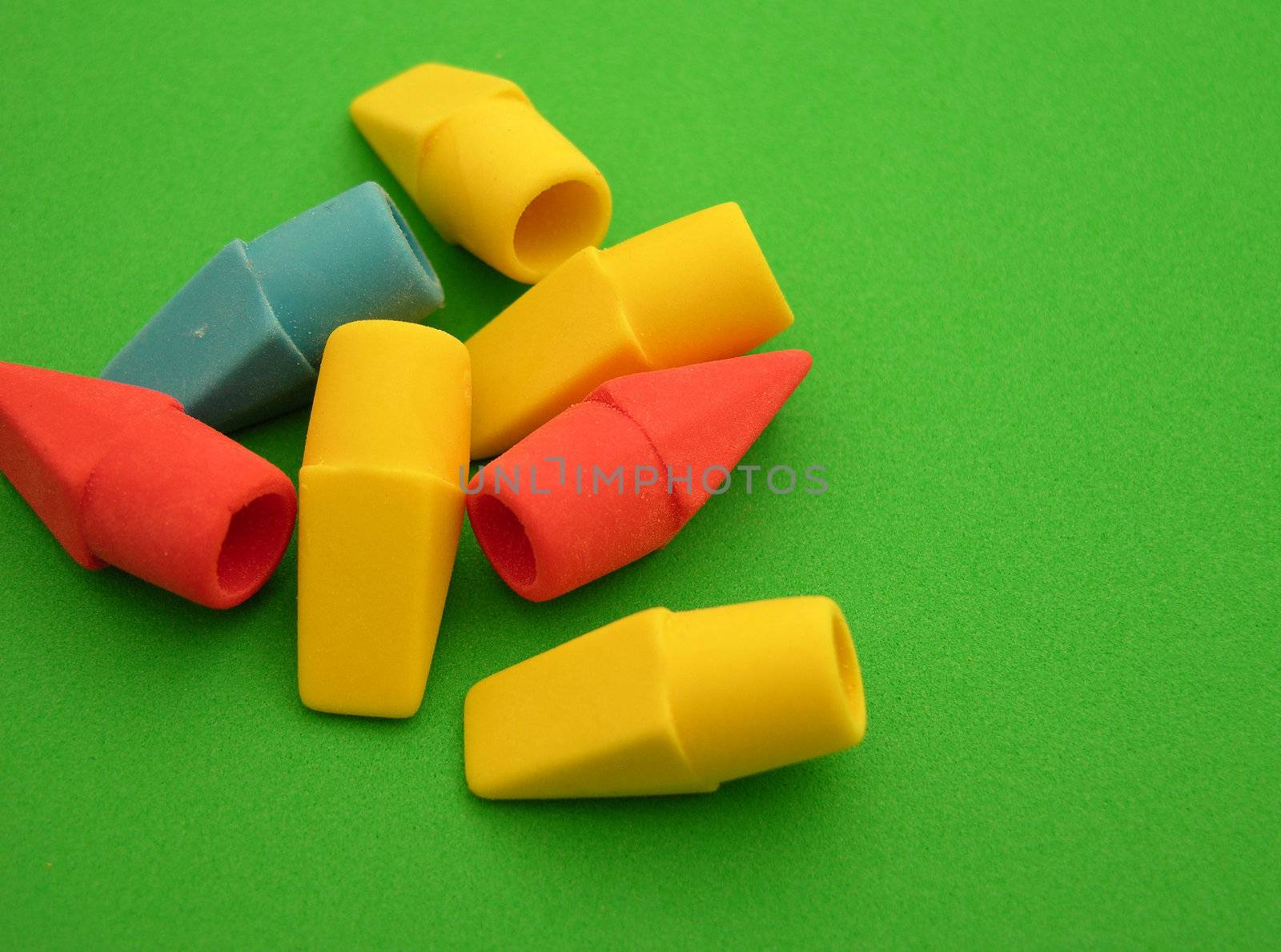 A closeup of eraser heads ready for use