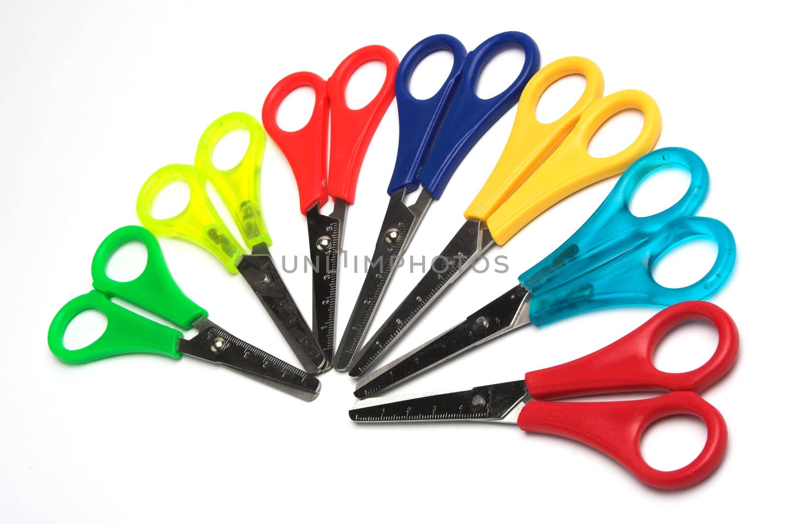 Some colored scissors over white