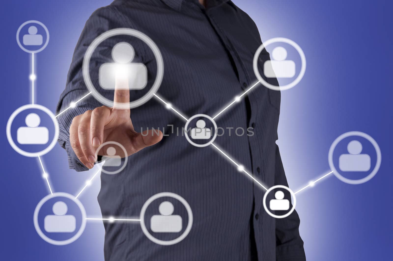 man hand pressing Social Network icon, for business illustration
