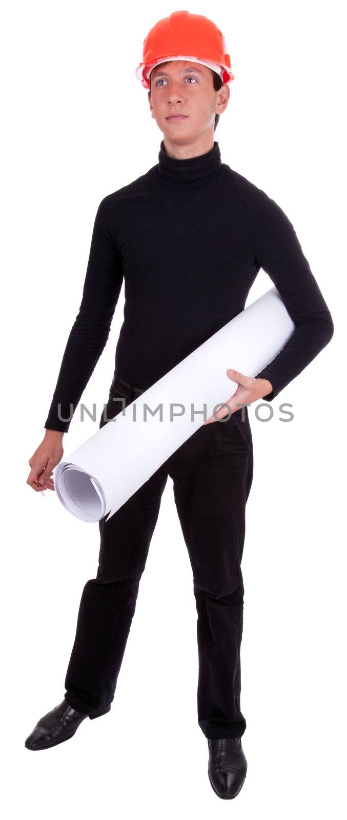 portrait of a young engineer  on white background