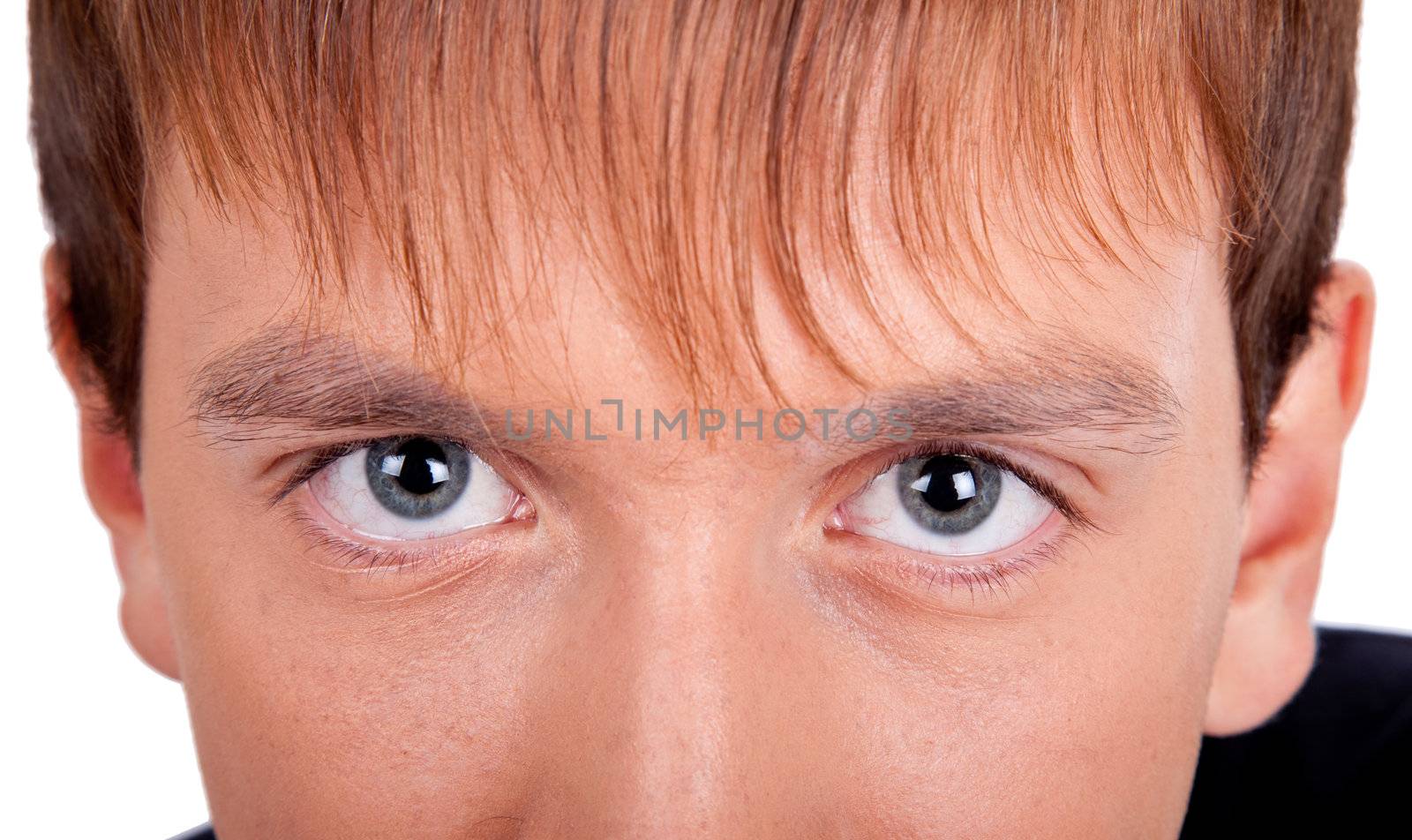 young man  in black on white background