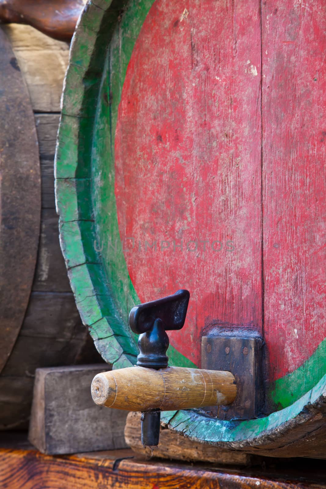 Italy - old tap on a barrel of Barbera wine, Piedmont region