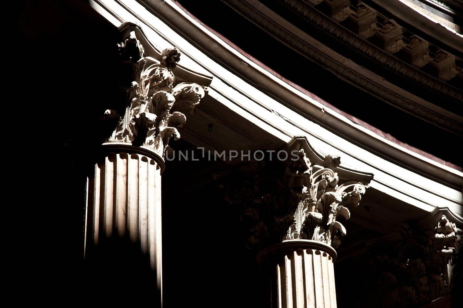 Detail of columns in Pantheon in Rome, Italy