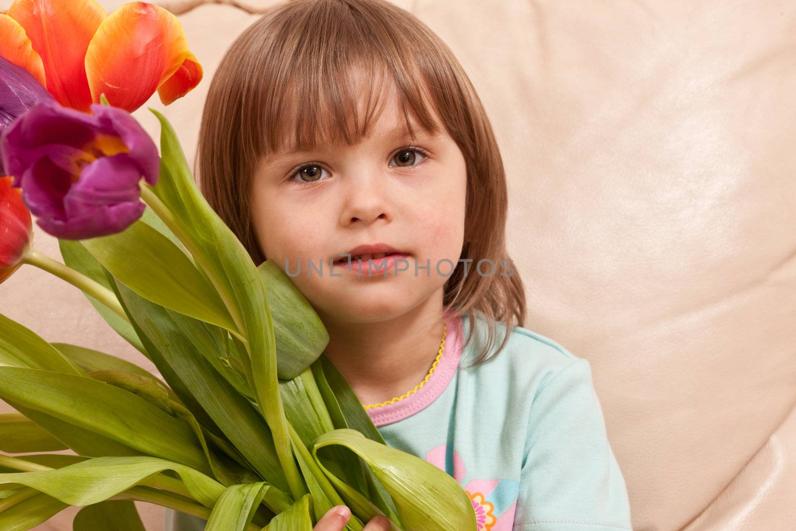 people series: little girl with tulips smile